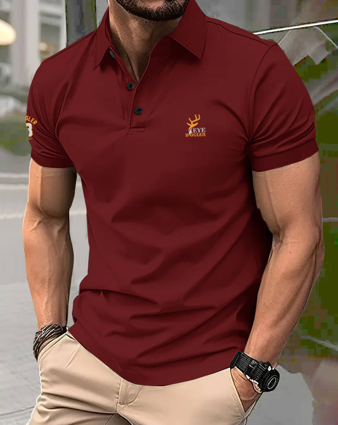     			Eyebogler Cotton Blend Regular Fit Printed Half Sleeves Men's Mandarin Collar T-Shirt - Red ( Pack of 1 )