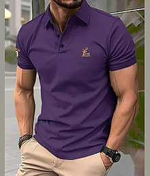 Eyebogler Cotton Blend Regular Fit Printed Half Sleeves Men's Mandarin Collar T-Shirt - Purple ( Pack of 1 )