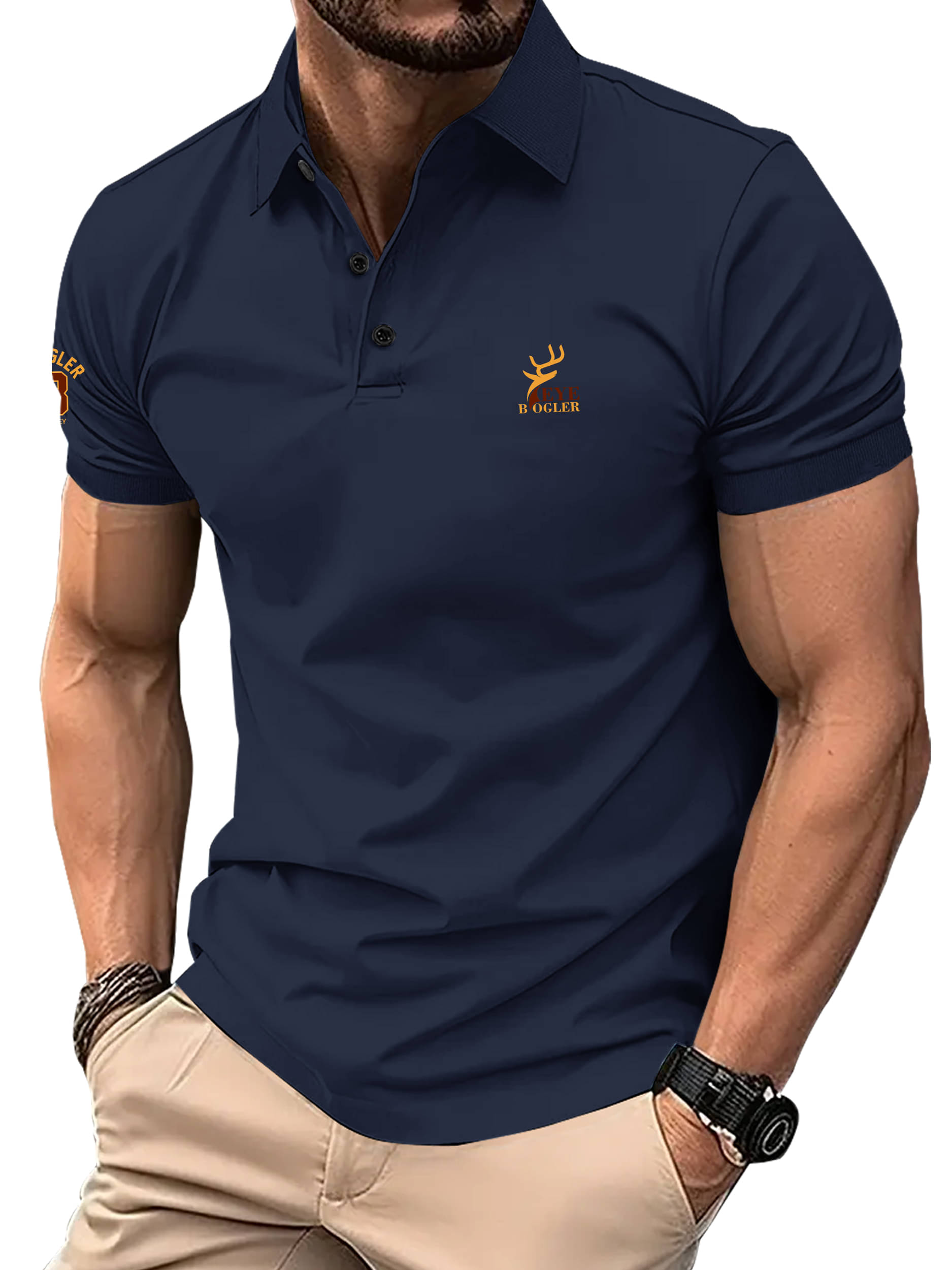 Eyebogler Cotton Blend Regular Fit Printed Half Sleeves Men's Mandarin Collar T-Shirt - Navy ( Pack of 1 ) Eyebogler Cotton Blend Regular Fit Printed Half Sleeves Men's Mandarin Collar T-Shirt - Navy ( Pack of 1 )