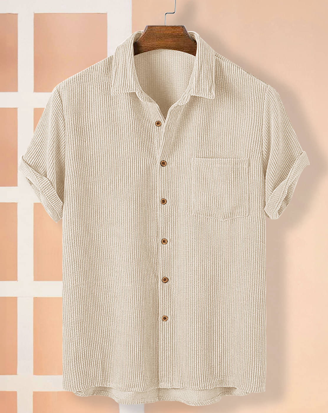     			Eyebogler Cotton Blend Regular Fit Popcorn Textured Half Sleeves Men's Casual Shirt - Beige ( Pack of 1 )