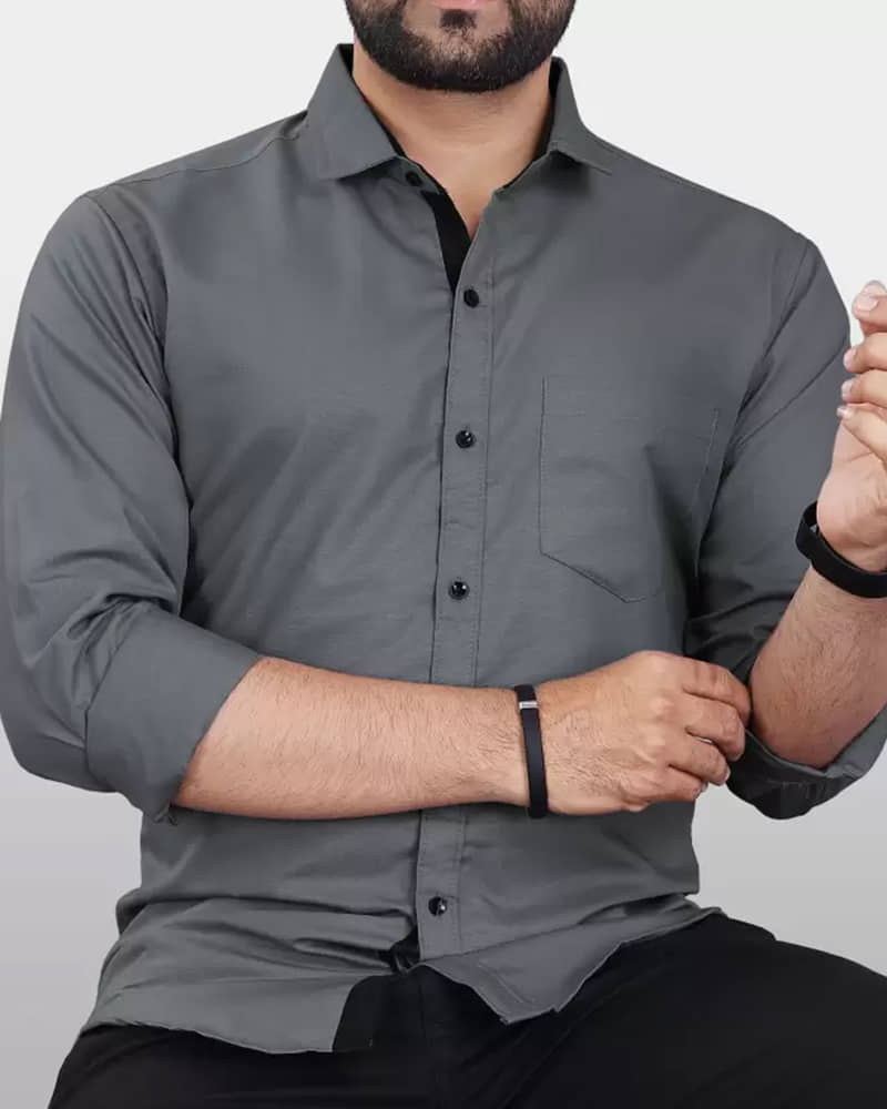 Eyebogler Cotton Blend Regular Fit Solids Full Sleeves Men's Casual Shirt - Grey ( Pack of 1 )