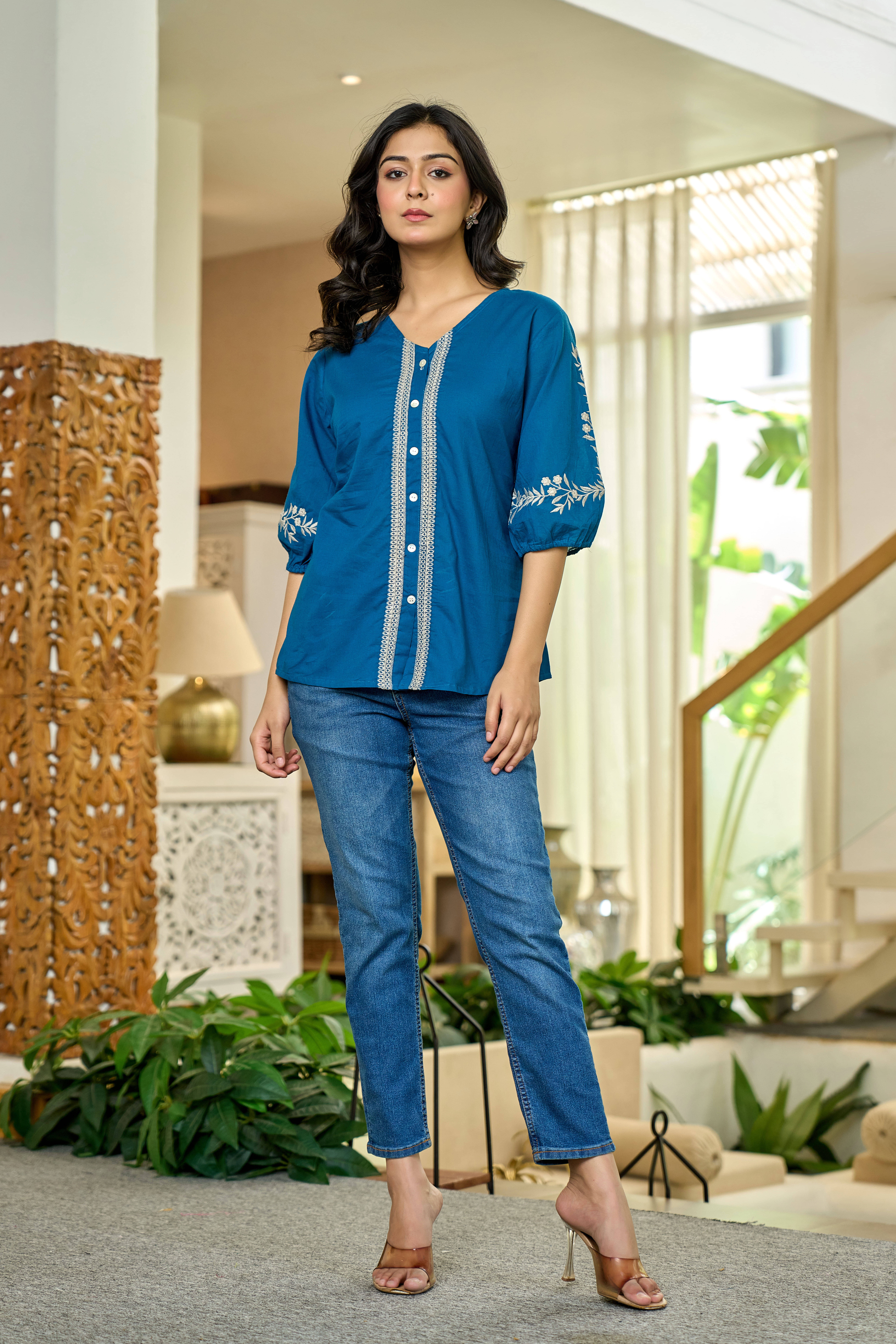 GHUMMAN SONAKSHI Women's Cotton Regular Top ( Navy Blue ) GHUMMAN SONAKSHI Women's Cotton Regular Top ( Navy Blue )