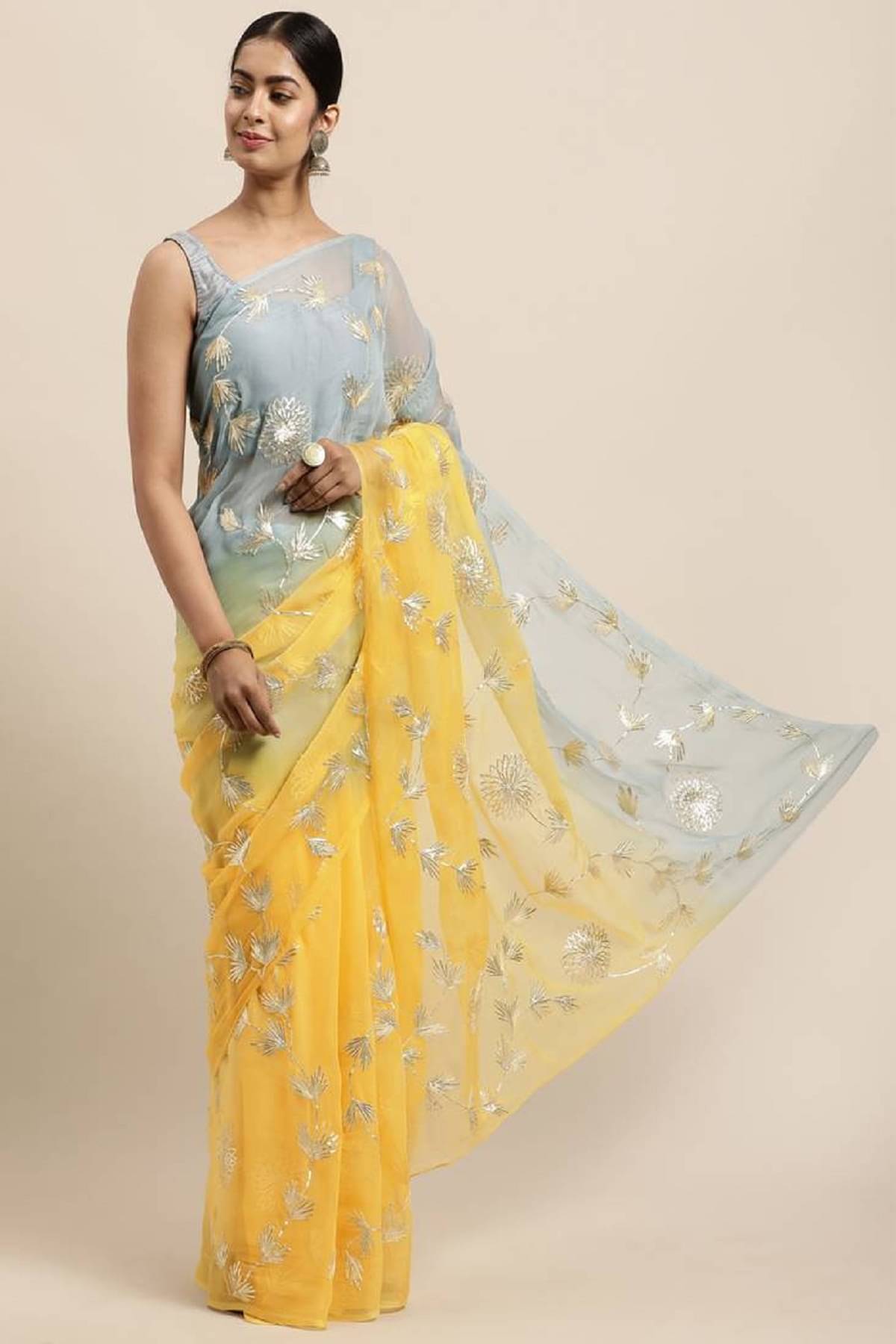 Gazal Fashions Organza Printed Regular Saree With Unstitched Blouse Piece ( Yellow ) Gazal Fashions Organza Printed Regular Saree With Unstitched Blouse Piece ( Yellow )