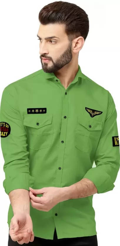     			Greenflair Cotton Blend Regular Fit Striped Full Sleeves Men's Casual Shirt - Green ( Pack of 1 )