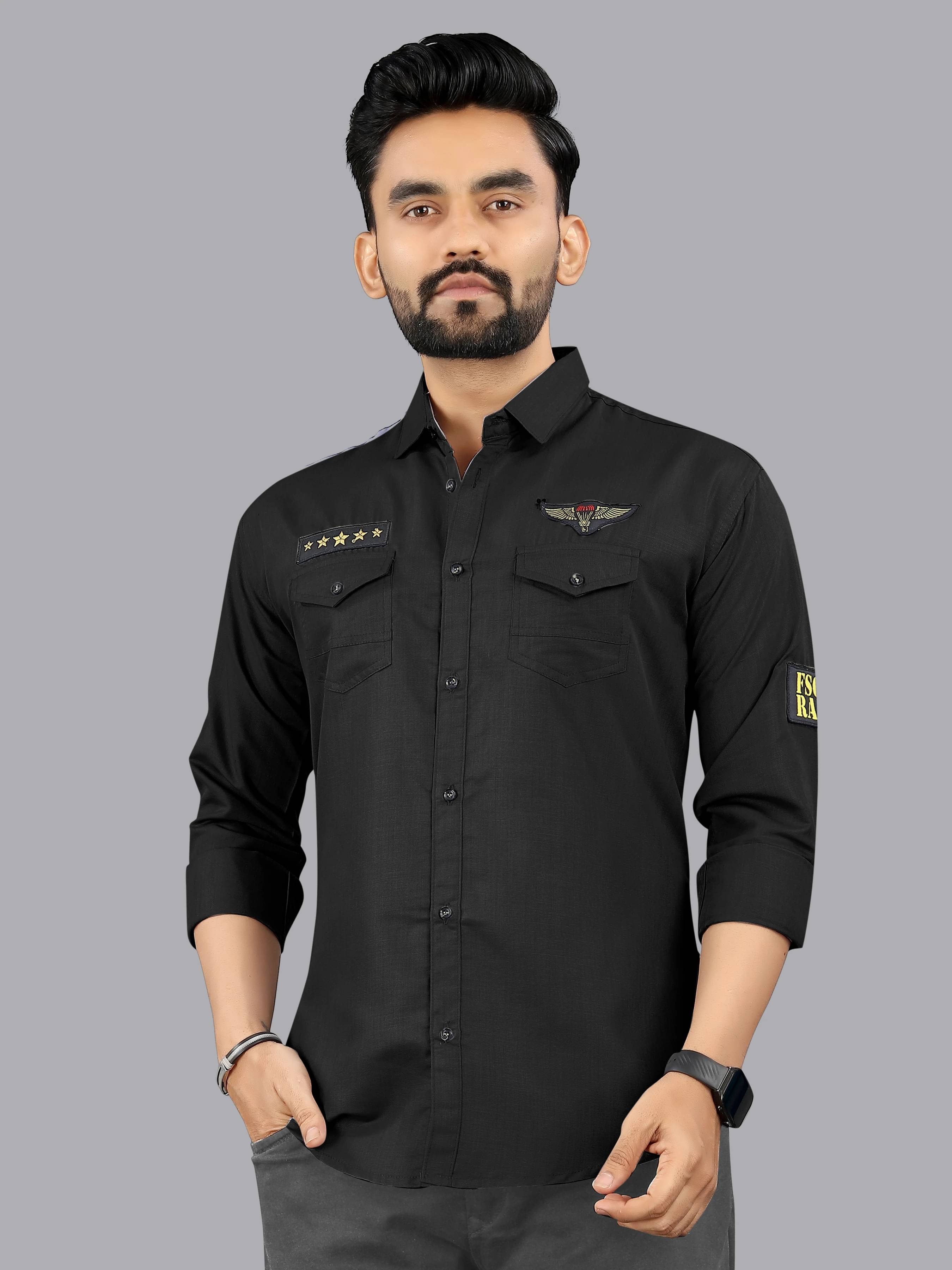 Greenflair Cotton Blend Regular Fit Self Design Full Sleeves Men's Casual Shirt - Black ( Pack of 1 ) Greenflair Cotton Blend Regular Fit Self Design Full Sleeves Men's Casual Shirt - Black ( Pack of 1 )