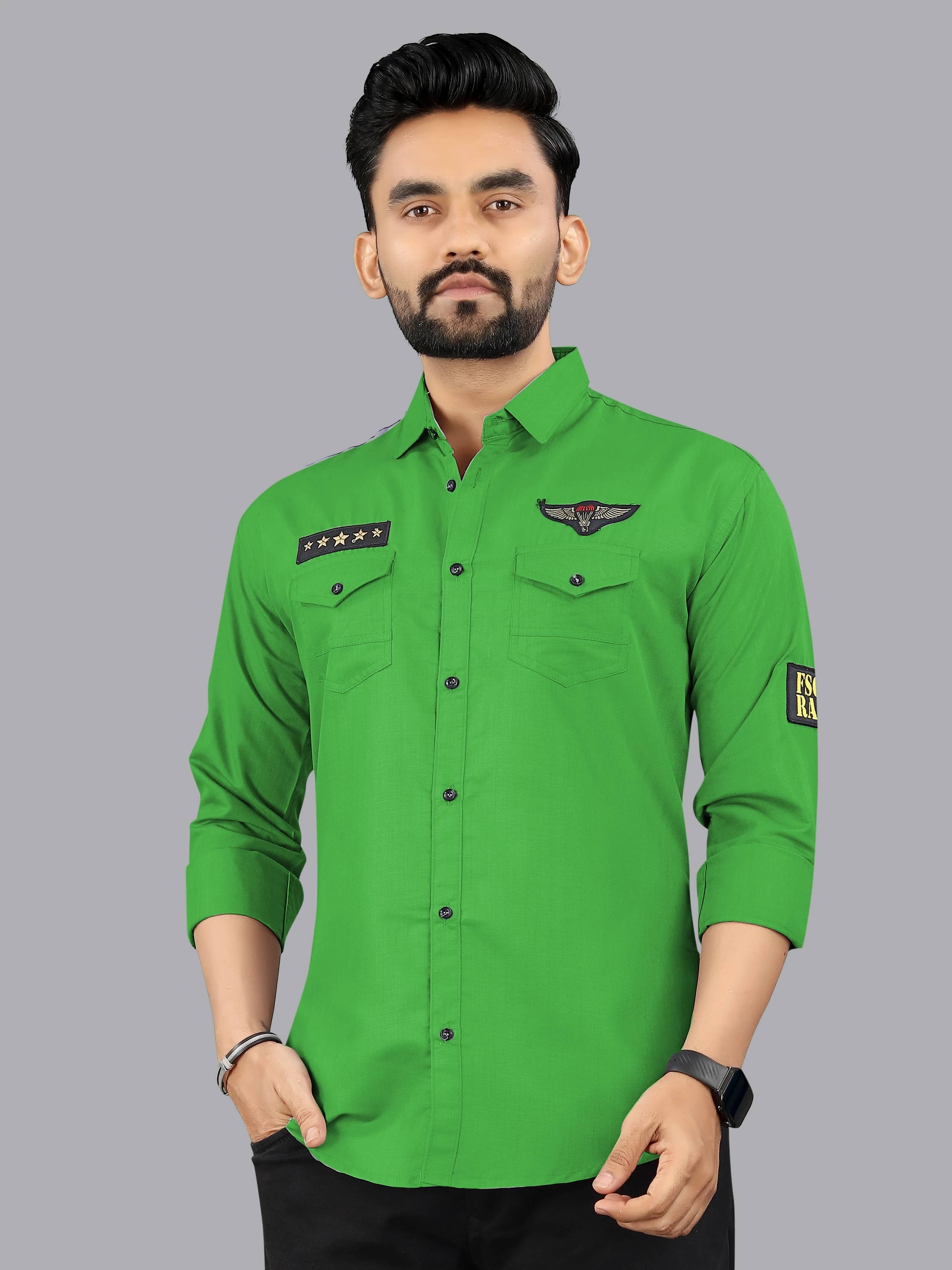 Greenflair Cotton Blend Regular Fit Self Design Full Sleeves Men's Casual Shirt - Green ( Pack of 1 ) Greenflair Cotton Blend Regular Fit Self Design Full Sleeves Men's Casual Shirt - Green ( Pack of 1 )
