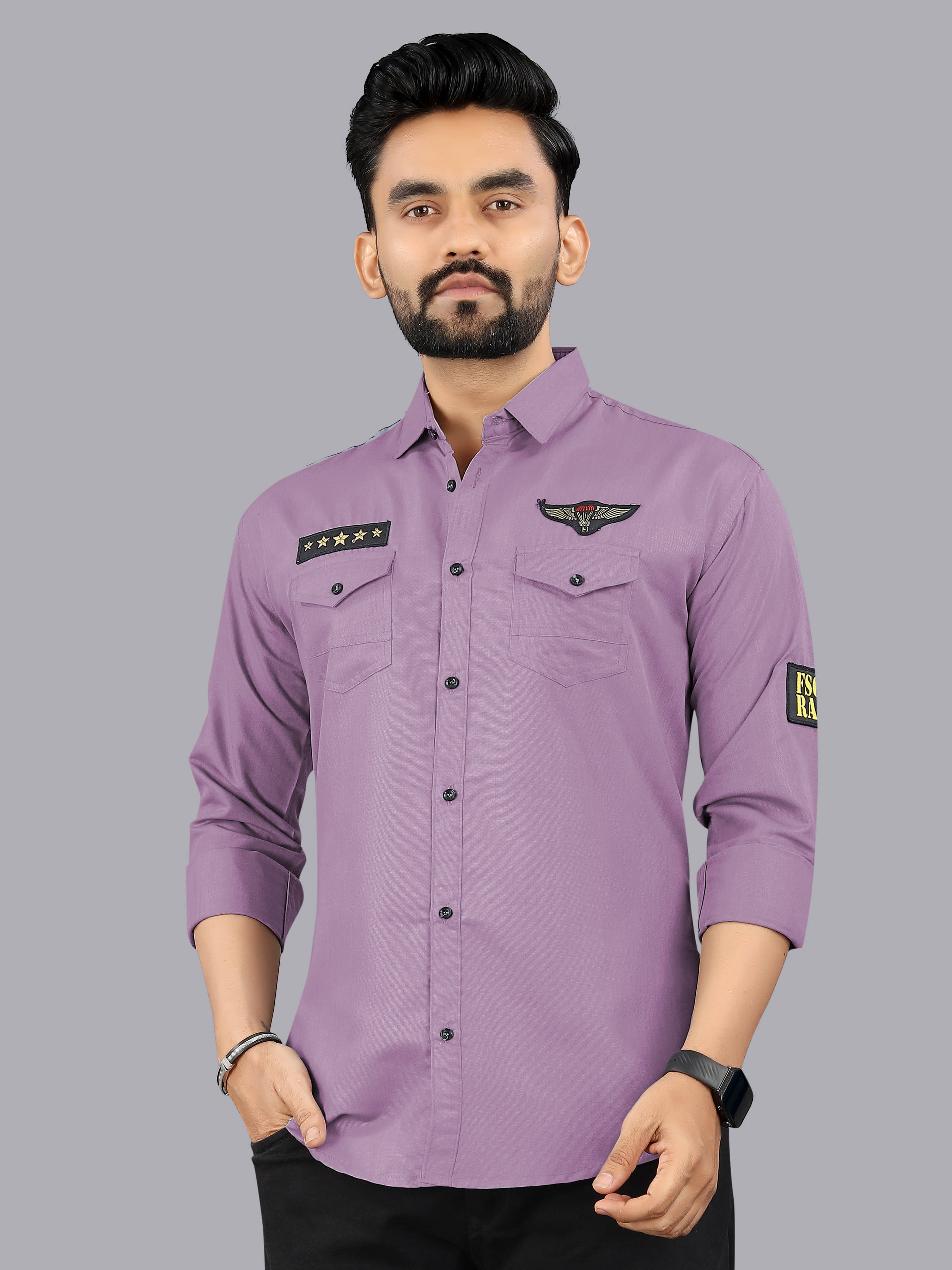     			Greenflair Cotton Blend Regular Fit Self Design Full Sleeves Men's Casual Shirt - Purple ( Pack of 1 )