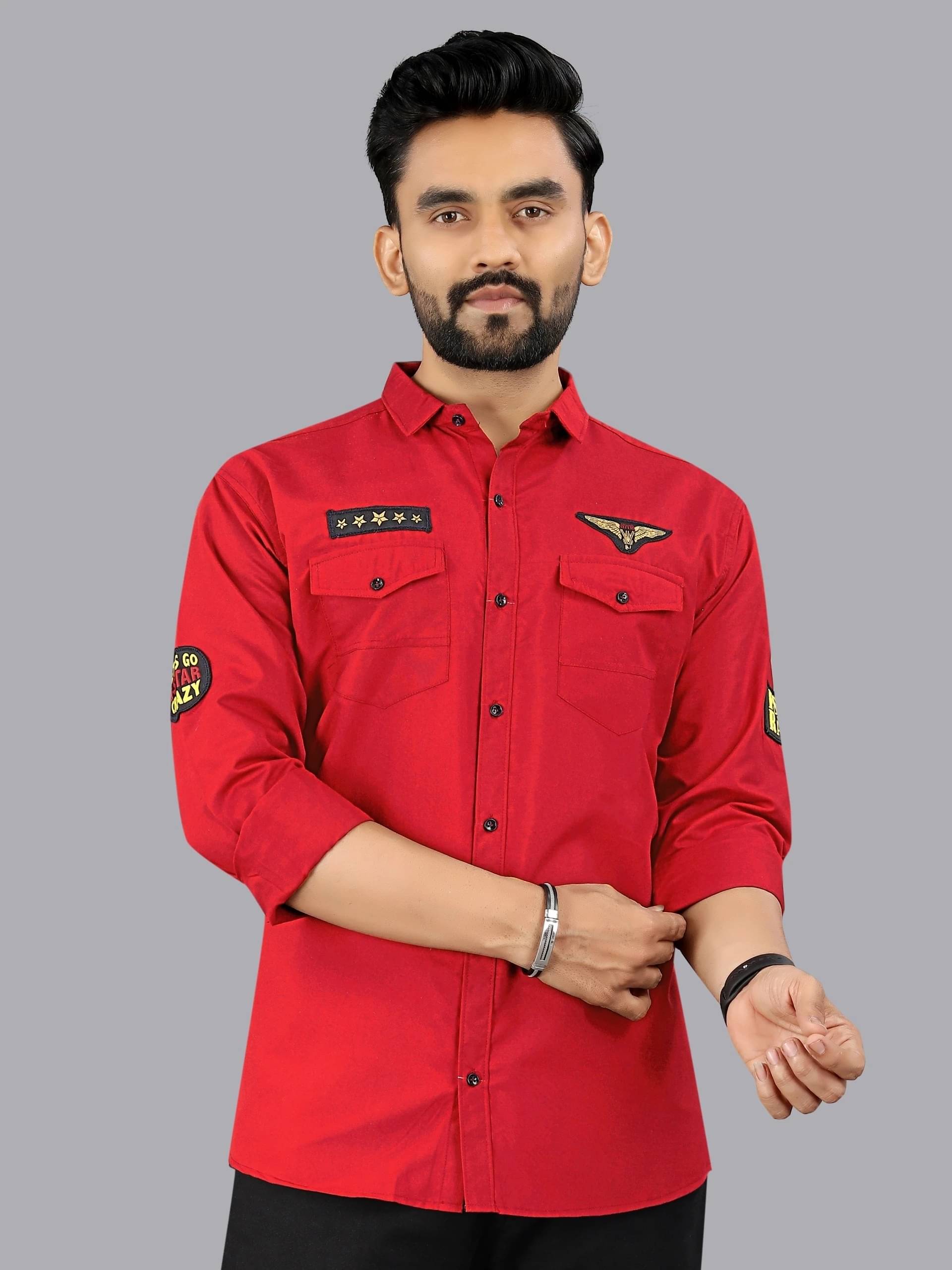     			Greenflair Cotton Blend Regular Fit Self Design Full Sleeves Men's Casual Shirt - Red ( Pack of 1 )