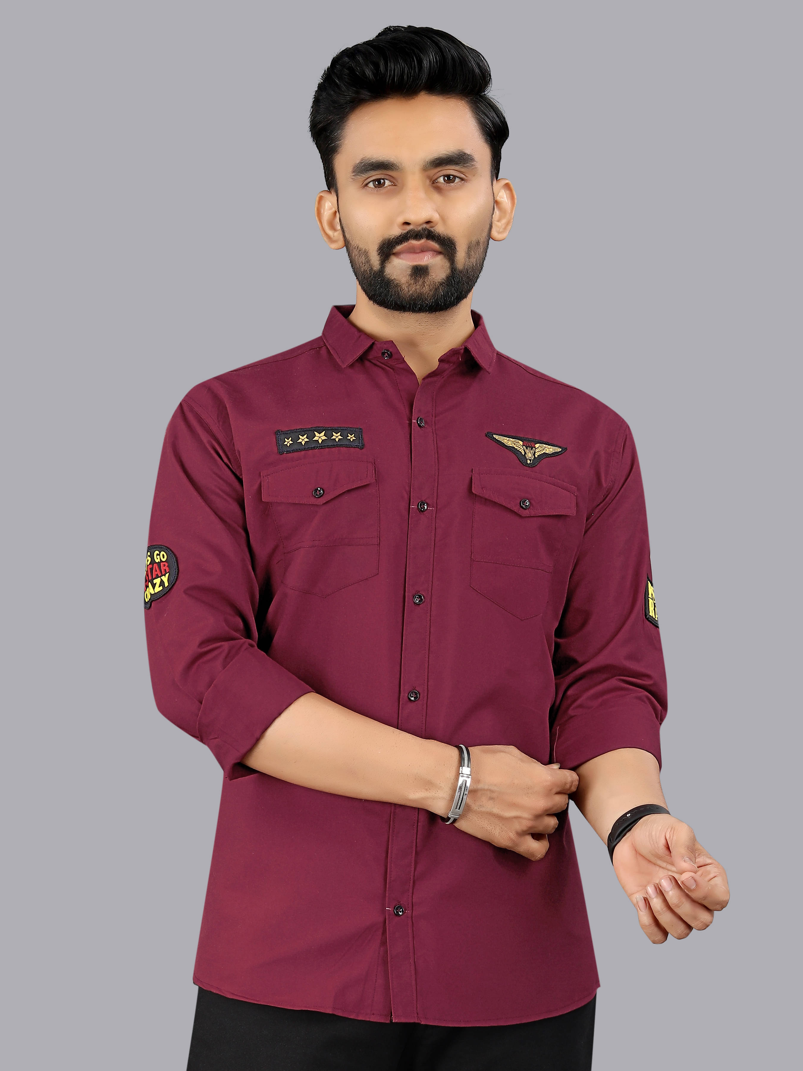     			Greenflair Cotton Blend Regular Fit Self Design Full Sleeves Men's Casual Shirt - Maroon ( Pack of 1 )