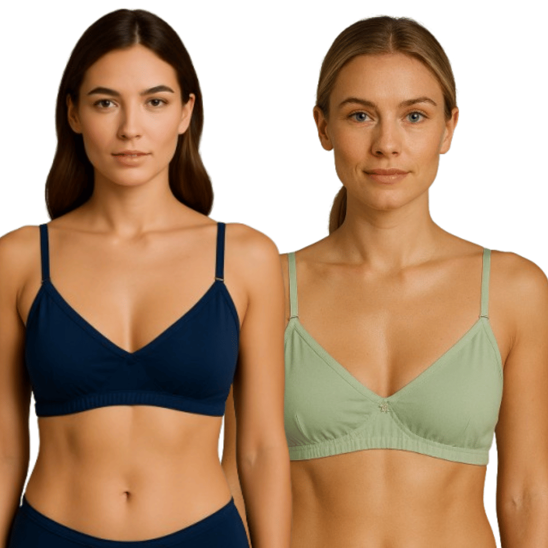    			HERBLOURE Pack of 2 Cotton Blend Non Padded T-Shirt Bra For Women ( Multicolor1 )