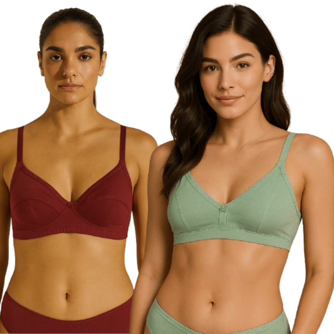     			HERBLOURE Pack of 2 Cotton Blend Non Padded T-Shirt Bra For Women ( Multicolor2 )