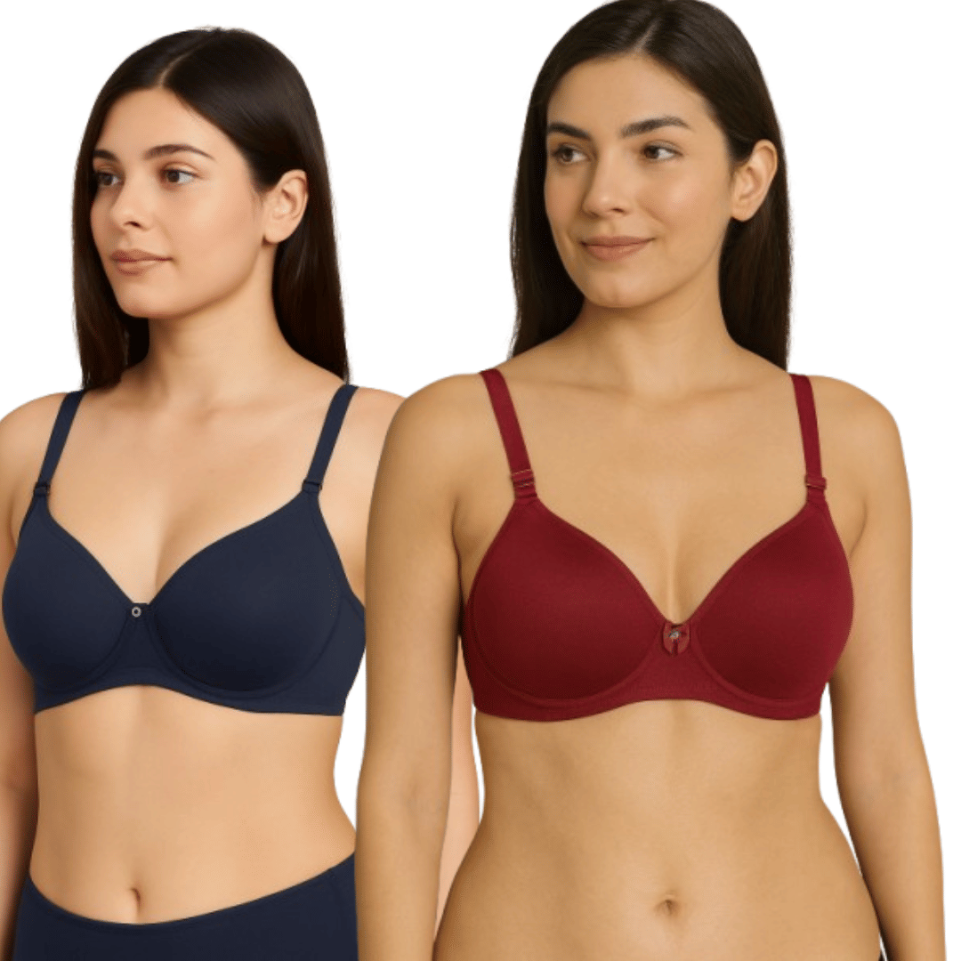HERBLOURE Pack of 2 Cotton Blend Non Padded T-Shirt Bra For Women ( Multicolor1 )     			HERBLOURE Pack of 2 Cotton Blend Non Padded T-Shirt Bra For Women ( Multicolor1 )