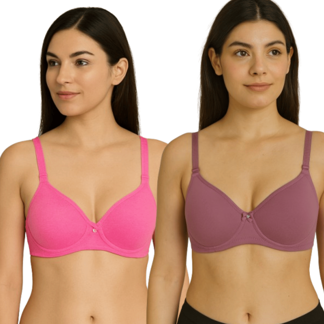     			HERBLOURE Pack of 2 Cotton Blend Non Padded T-Shirt Bra For Women ( Multicolor )