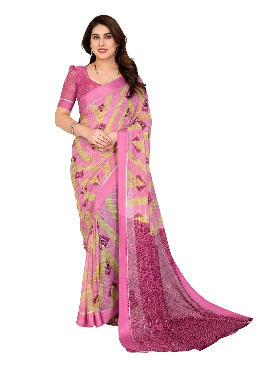     			Kashvi Sarees Georgette Printed Ilkal Saree With Unstitched Blouse Piece ( PINK )
