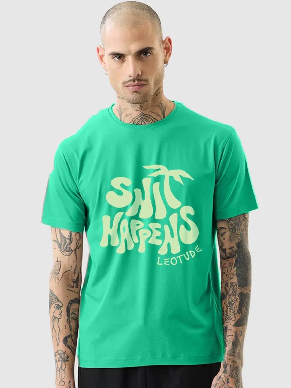 Leotude Men Cotton Blend Regular Fit Printed T-Shirt ( Green )     			Leotude Men Cotton Blend Regular Fit Printed T-Shirt ( Green )