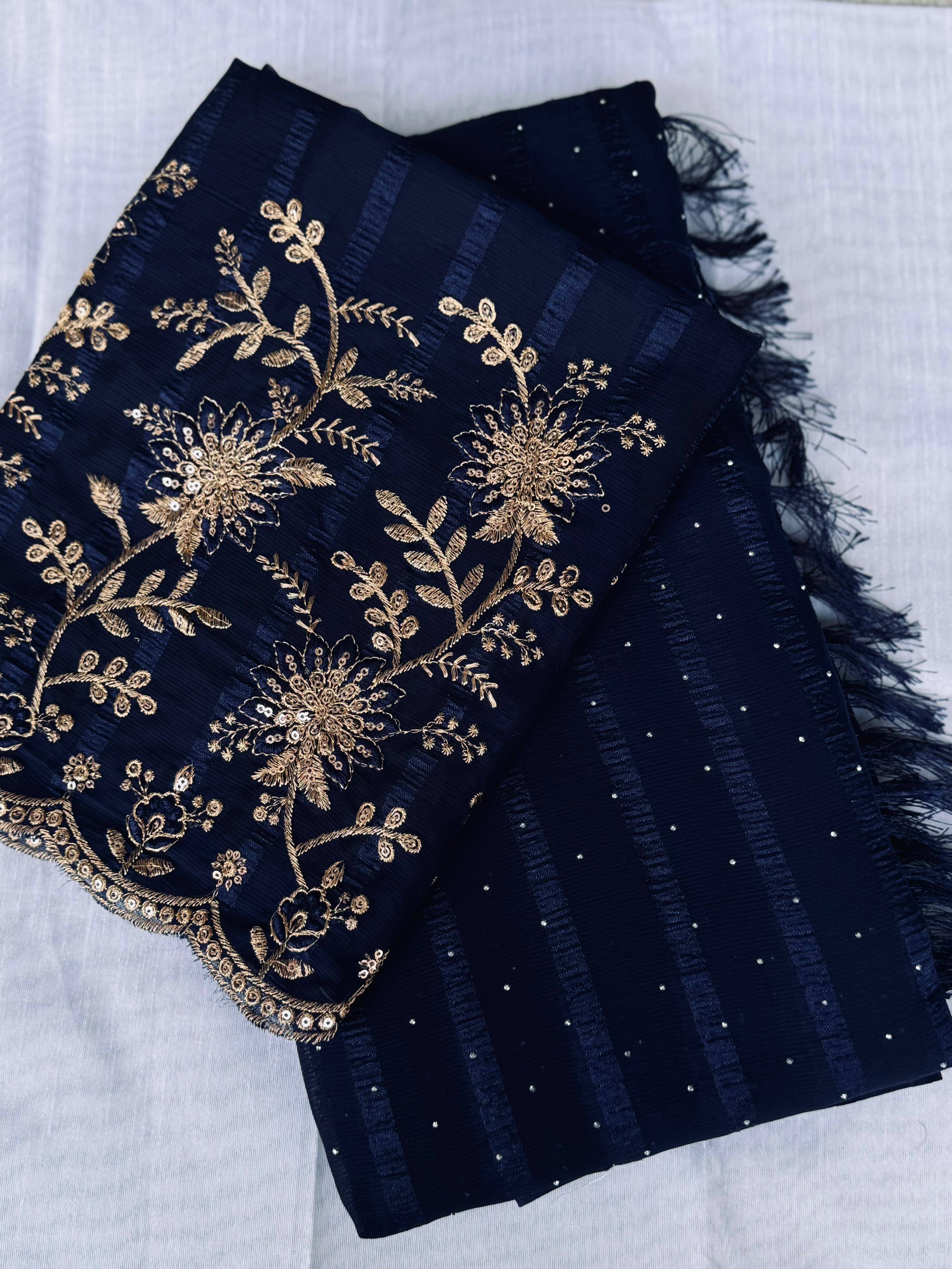 MALAVIYA FASHION Chiffon Embellished Regular Saree With Unstitched Blouse Piece ( Navy Blue ) MALAVIYA FASHION Chiffon Embellished Regular Saree With Unstitched Blouse Piece ( Navy Blue )