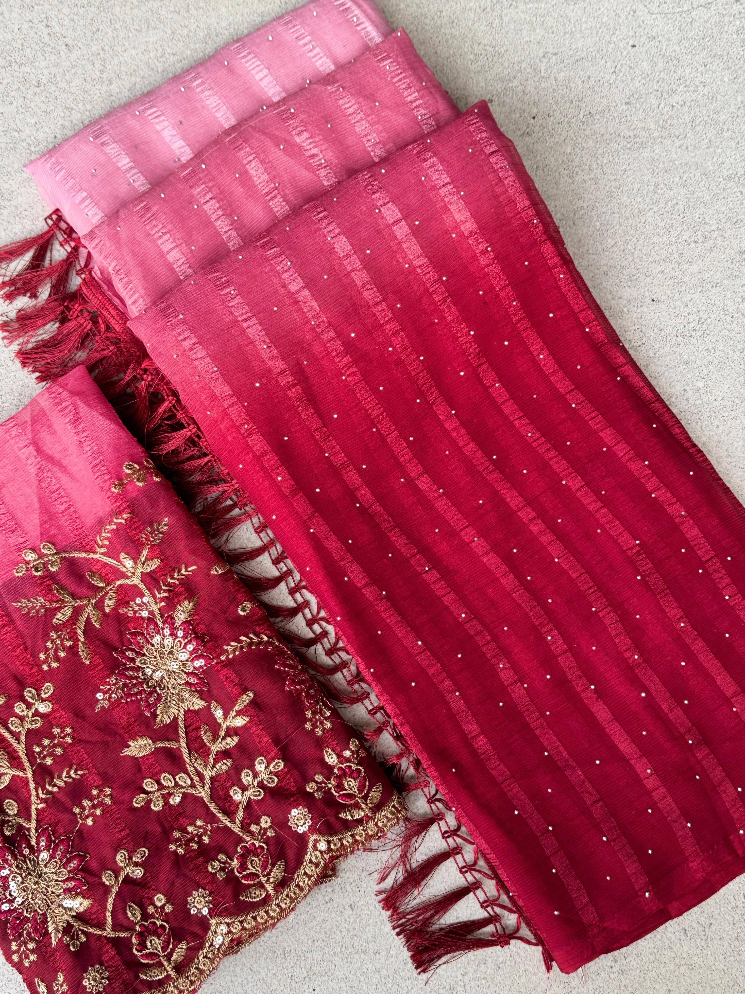     			MALAVIYA FASHION Chiffon Embellished Regular Saree With Unstitched Blouse Piece ( Multicolor )