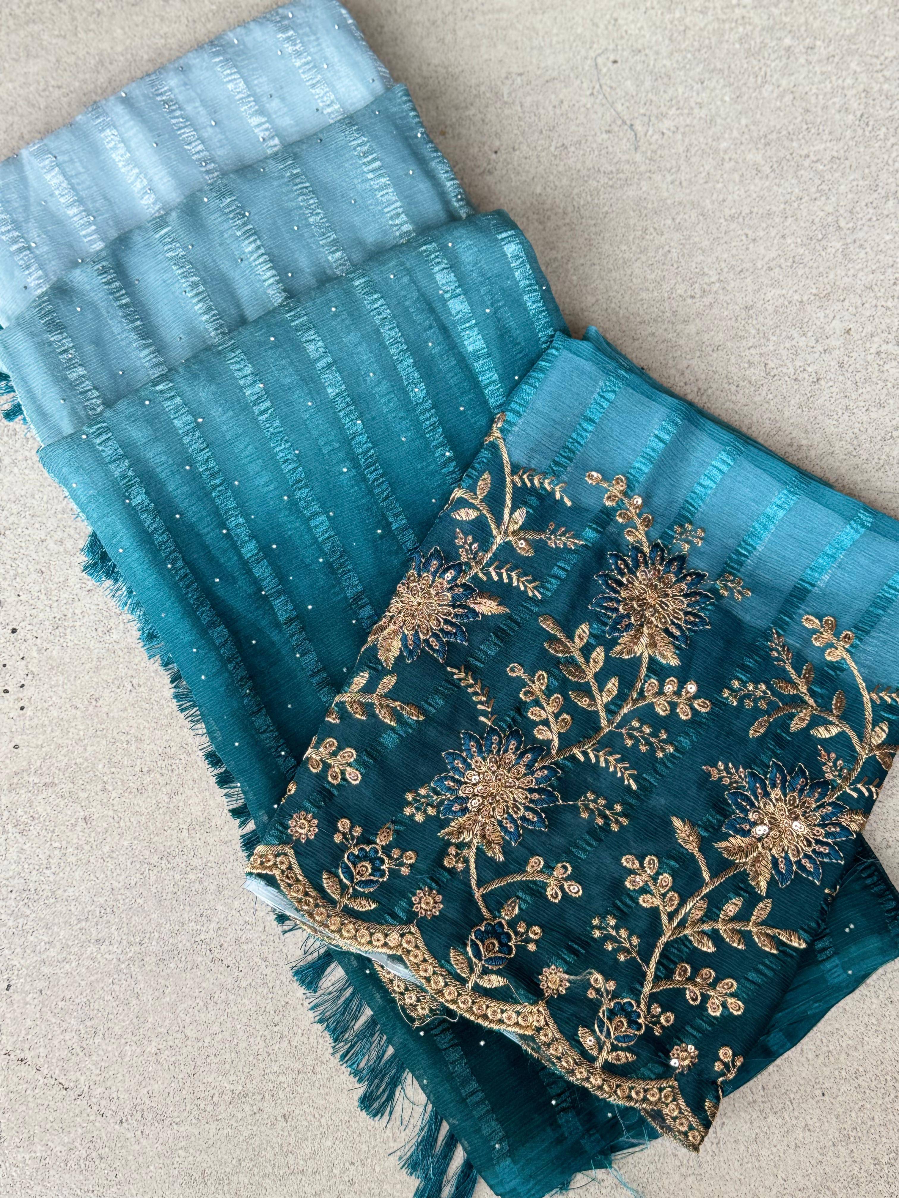     			MALAVIYA FASHION Chiffon Embellished Regular Saree With Unstitched Blouse Piece ( Multicolor )