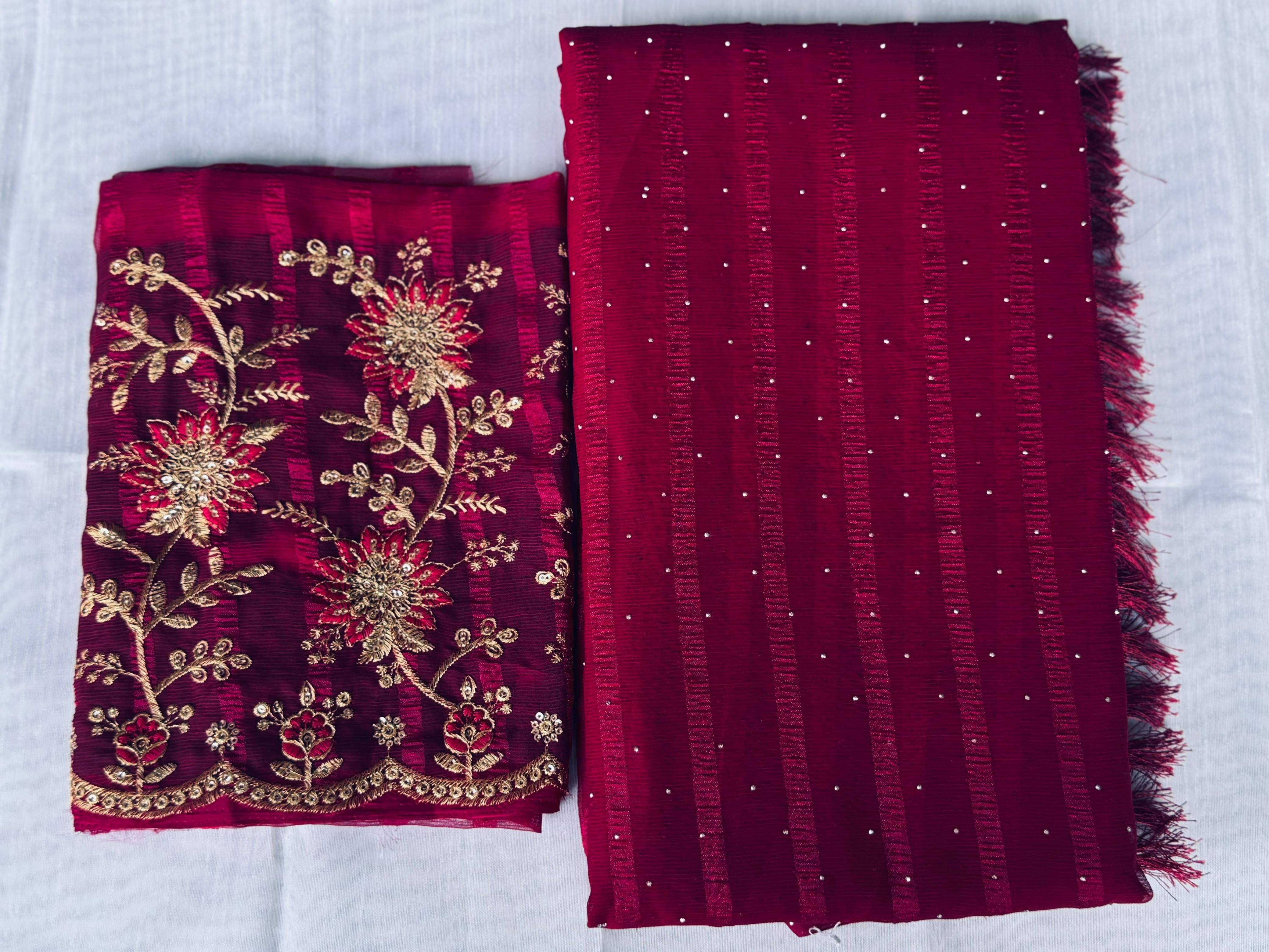     			MALAVIYA FASHION Chiffon Embellished Regular Saree With Unstitched Blouse Piece ( Pink )