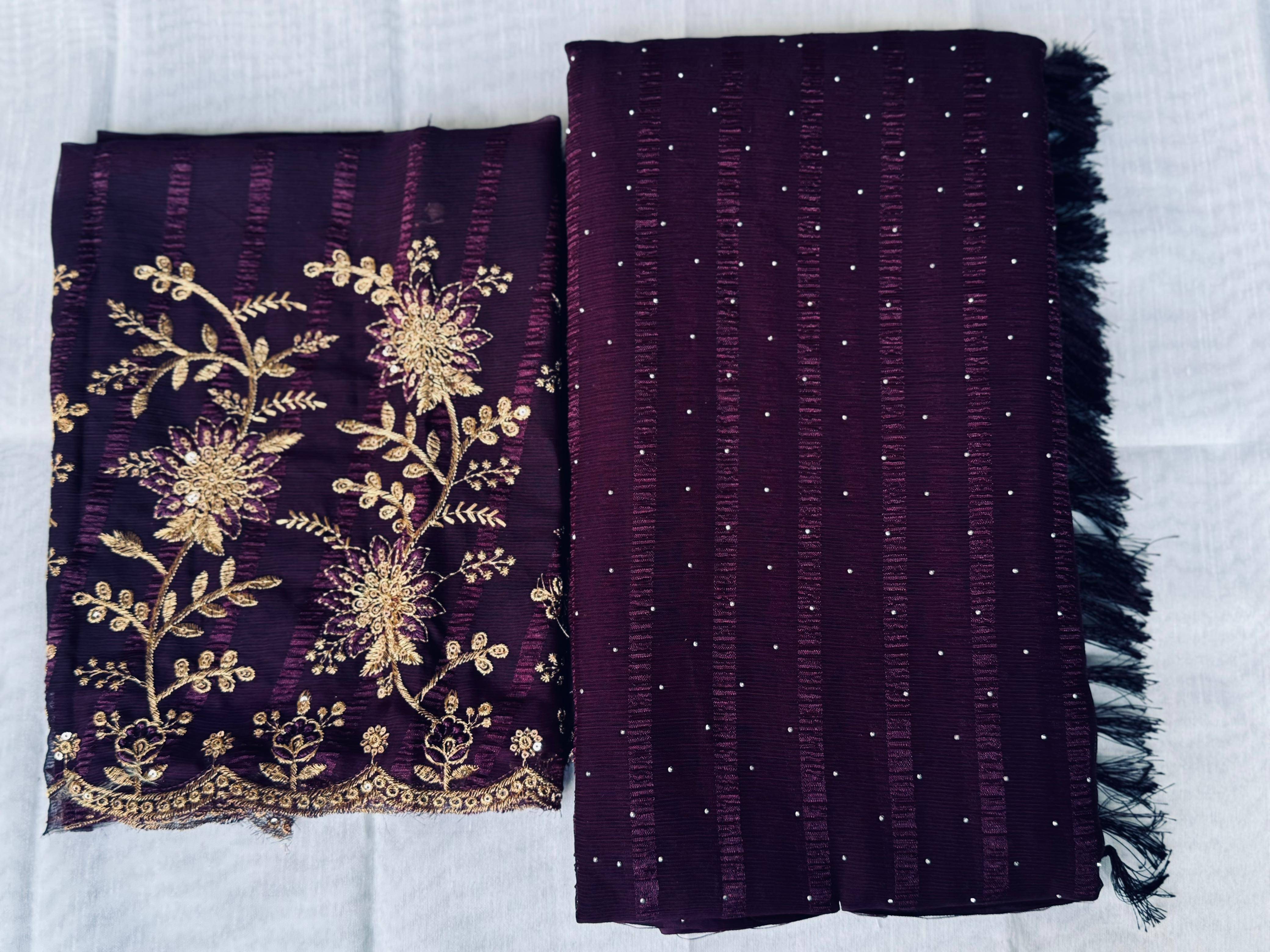 MALAVIYA FASHION Chiffon Embellished Regular Saree With Unstitched Blouse Piece ( Purple ) MALAVIYA FASHION Chiffon Embellished Regular Saree With Unstitched Blouse Piece ( Purple )