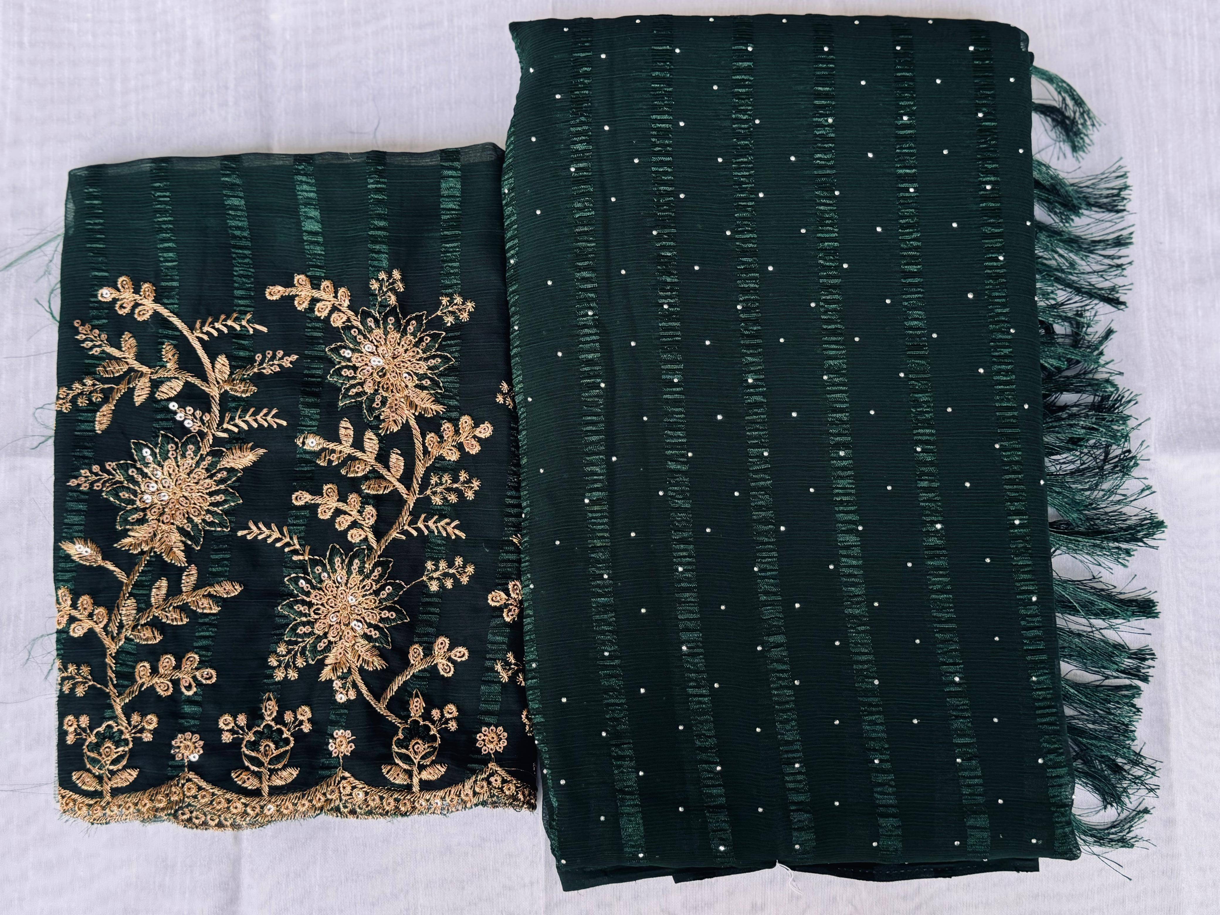 MALAVIYA FASHION Chiffon Embellished Regular Saree With Unstitched Blouse Piece ( Green ) MALAVIYA FASHION Chiffon Embellished Regular Saree With Unstitched Blouse Piece ( Green )