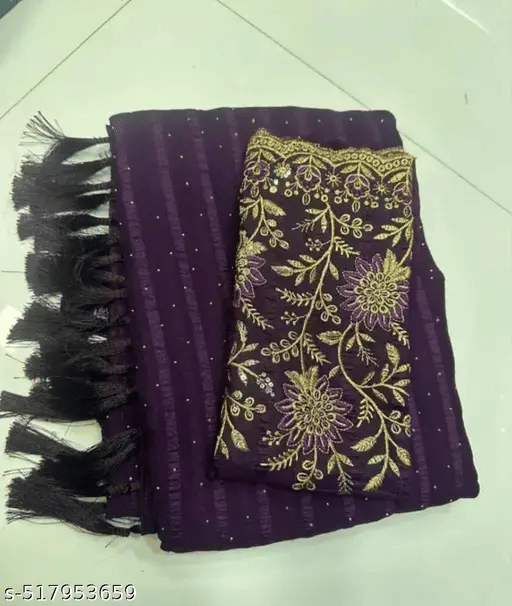 MALAVIYA FASHION Chiffon Embellished Regular Saree With Unstitched Blouse Piece ( Purple ) MALAVIYA FASHION Chiffon Embellished Regular Saree With Unstitched Blouse Piece ( Purple )