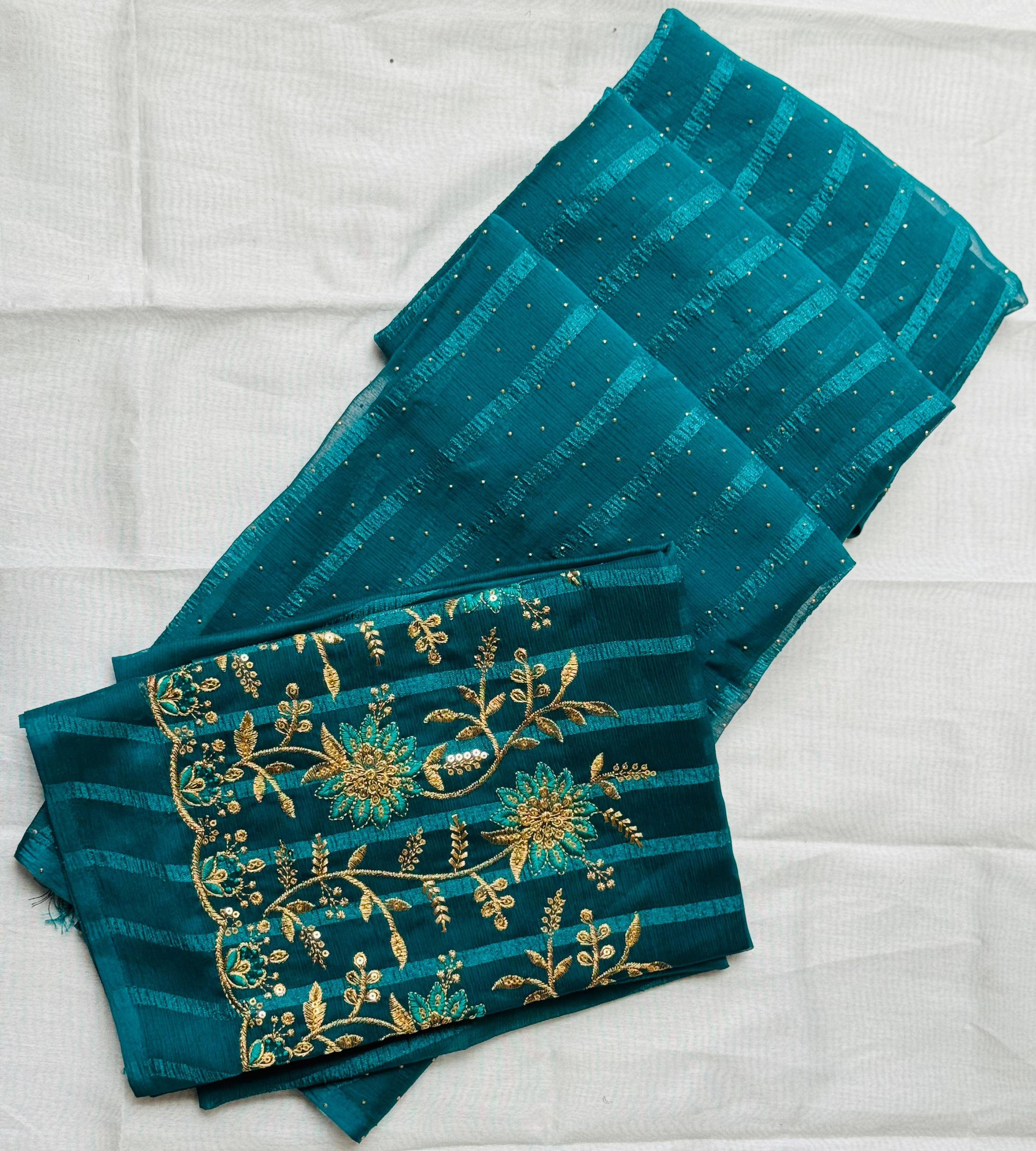 MALAVIYA FASHION Chiffon Embellished Regular Saree With Unstitched Blouse Piece ( Teal ) MALAVIYA FASHION Chiffon Embellished Regular Saree With Unstitched Blouse Piece ( Teal )