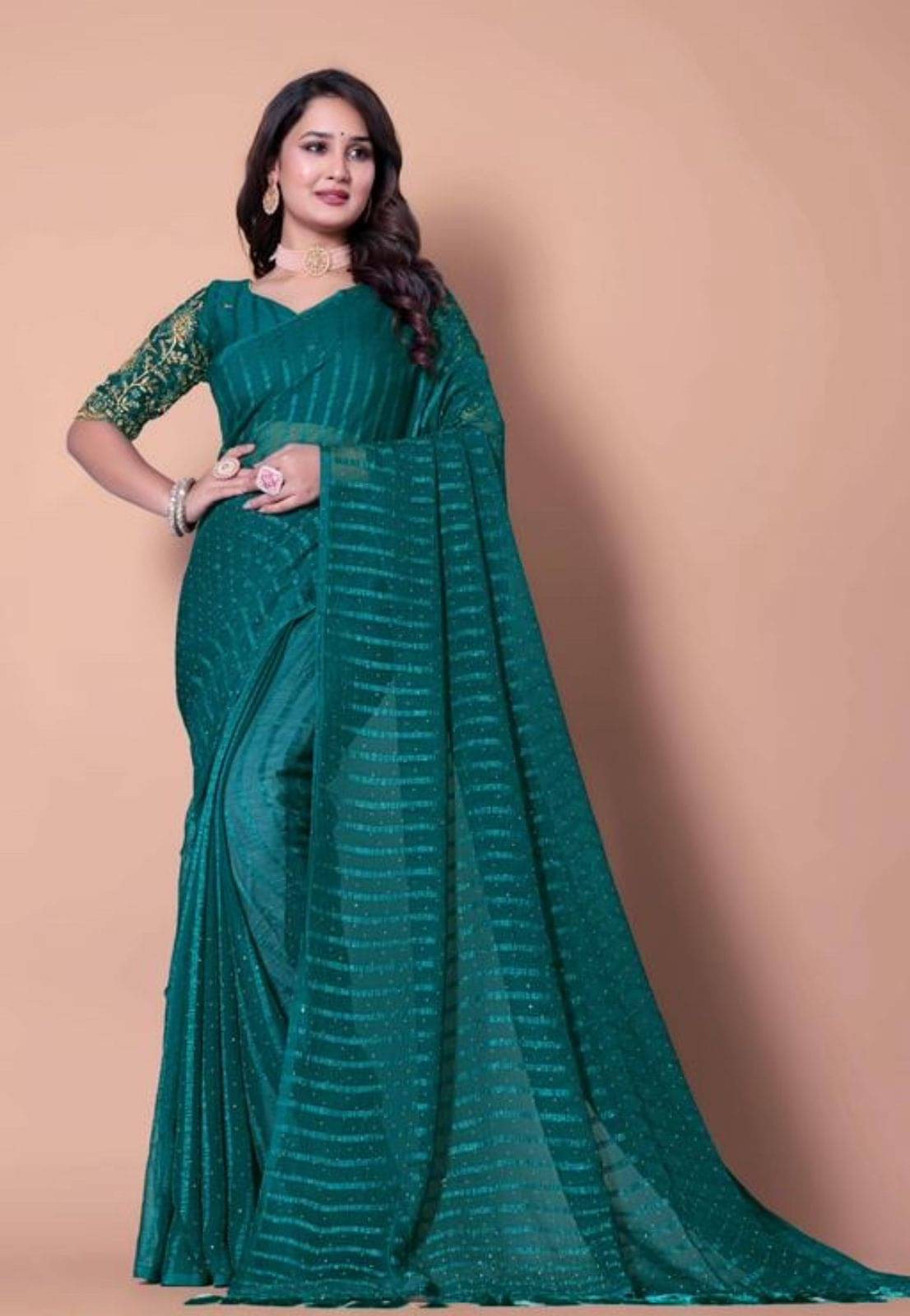 MALAVIYA FASHION Chiffon Embellished Regular Saree With Unstitched Blouse Piece ( Teal ) MALAVIYA FASHION Chiffon Embellished Regular Saree With Unstitched Blouse Piece ( Teal )