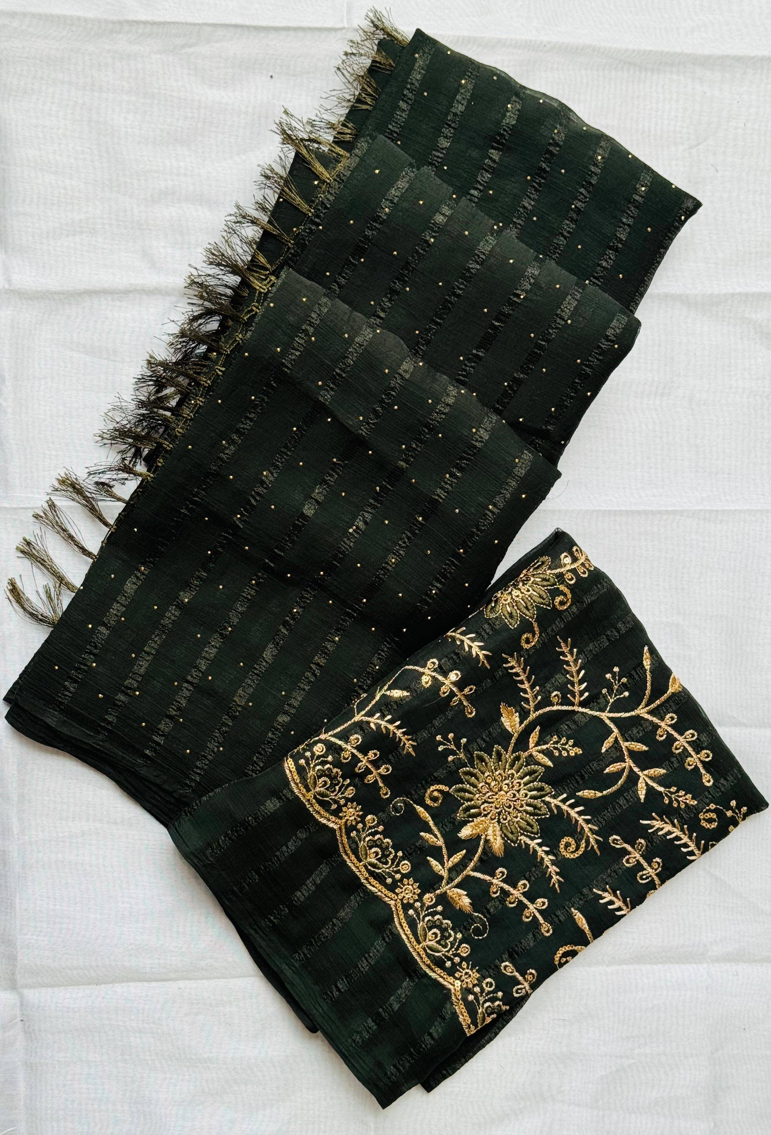 MALAVIYA FASHION Chiffon Embellished Regular Saree With Unstitched Blouse Piece ( Green ) MALAVIYA FASHION Chiffon Embellished Regular Saree With Unstitched Blouse Piece ( Green )