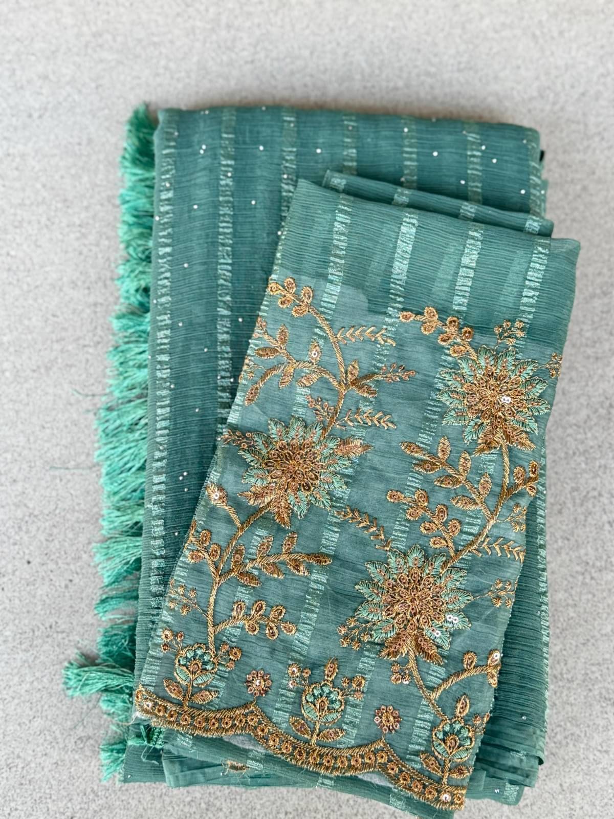 MALAVIYA FASHION Chiffon Embellished Regular Saree With Unstitched Blouse Piece ( Mint Green )     			MALAVIYA FASHION Chiffon Embellished Regular Saree With Unstitched Blouse Piece ( Mint Green )