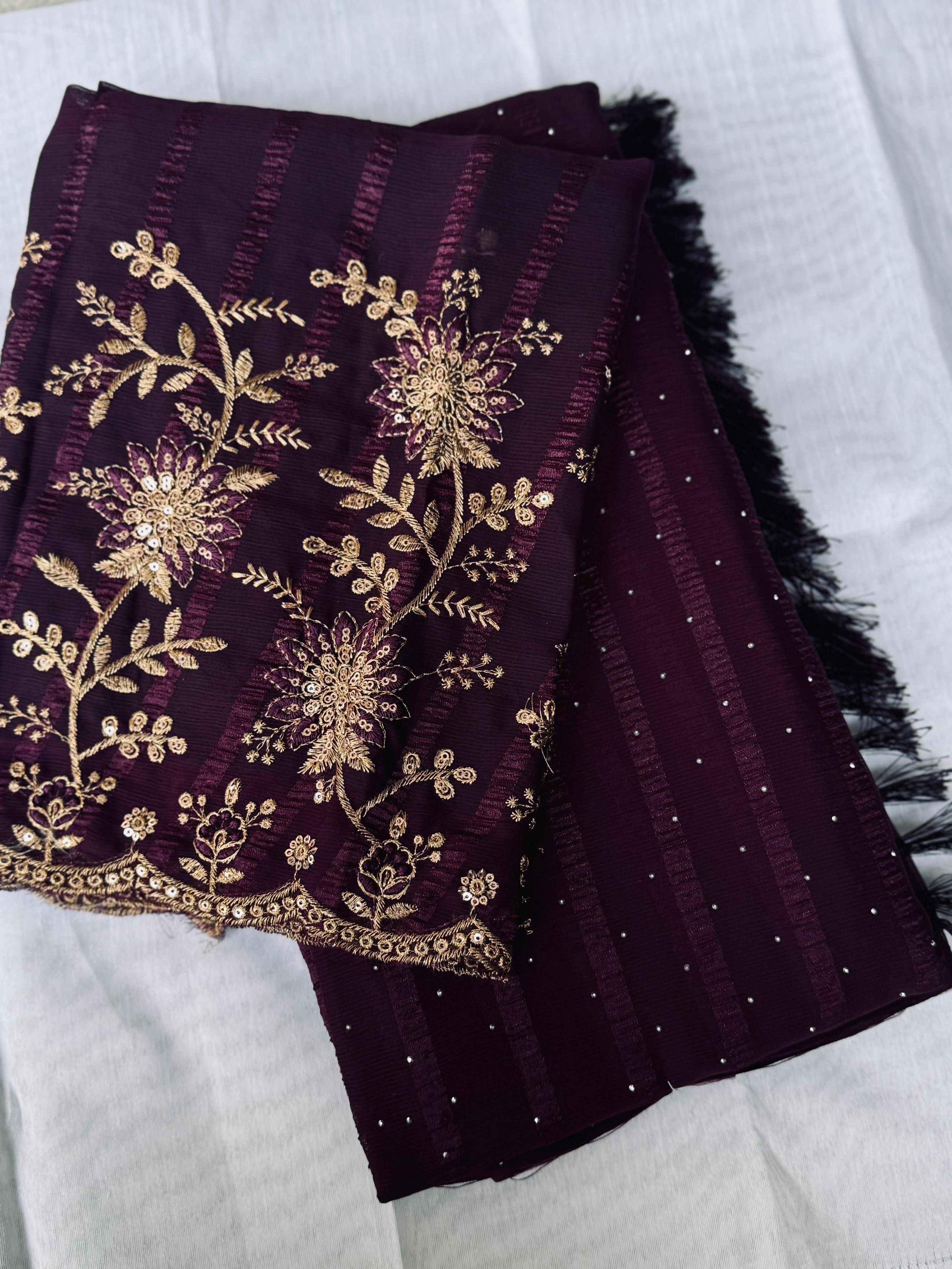     			MALAVIYA FASHION Chiffon Embellished Regular Saree With Unstitched Blouse Piece ( Purple )