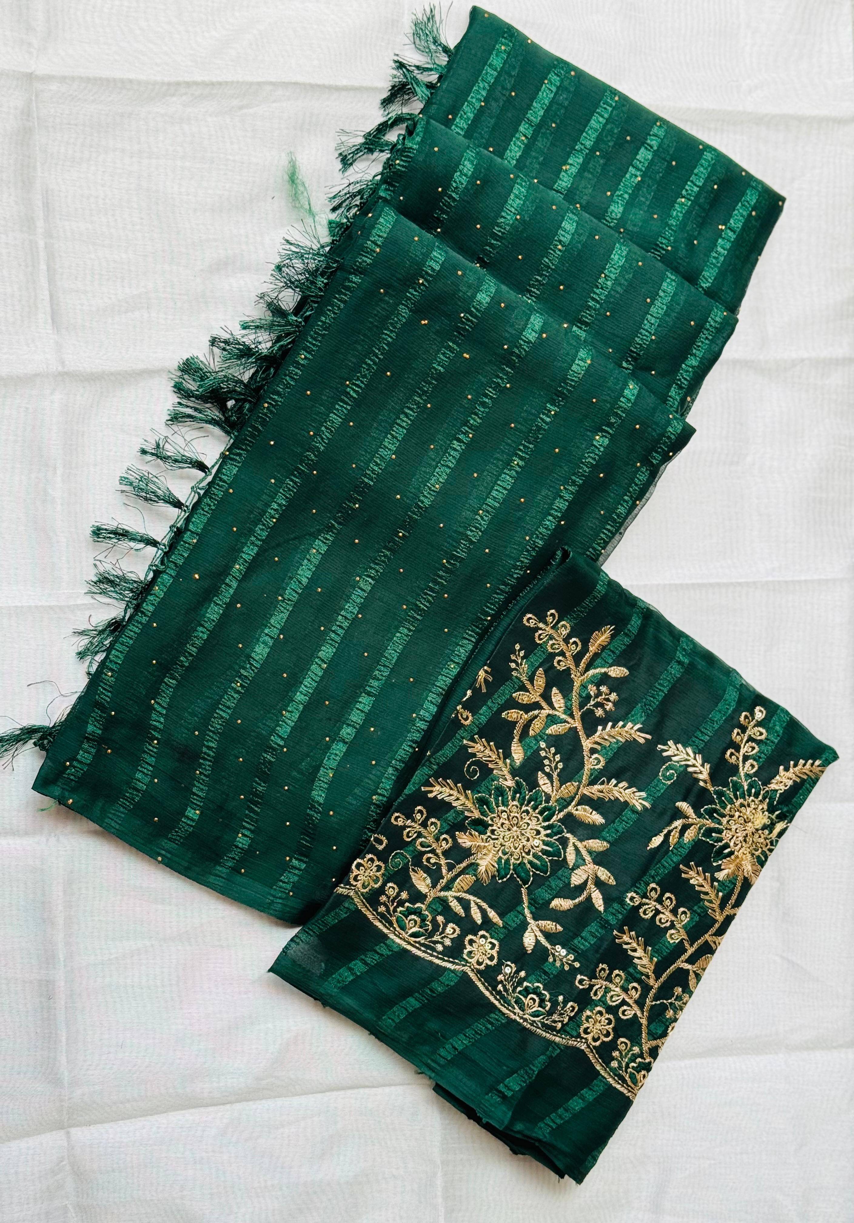 MALAVIYA FASHION Chiffon Embellished Regular Saree With Unstitched Blouse Piece ( Green ) MALAVIYA FASHION Chiffon Embellished Regular Saree With Unstitched Blouse Piece ( Green )