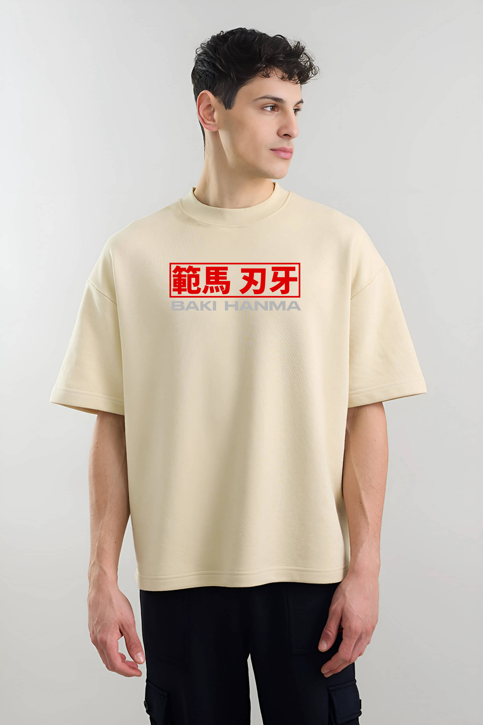     			MEGAKART Men 100% Cotton Oversized Fit Printed T-Shirt ( Beige )
