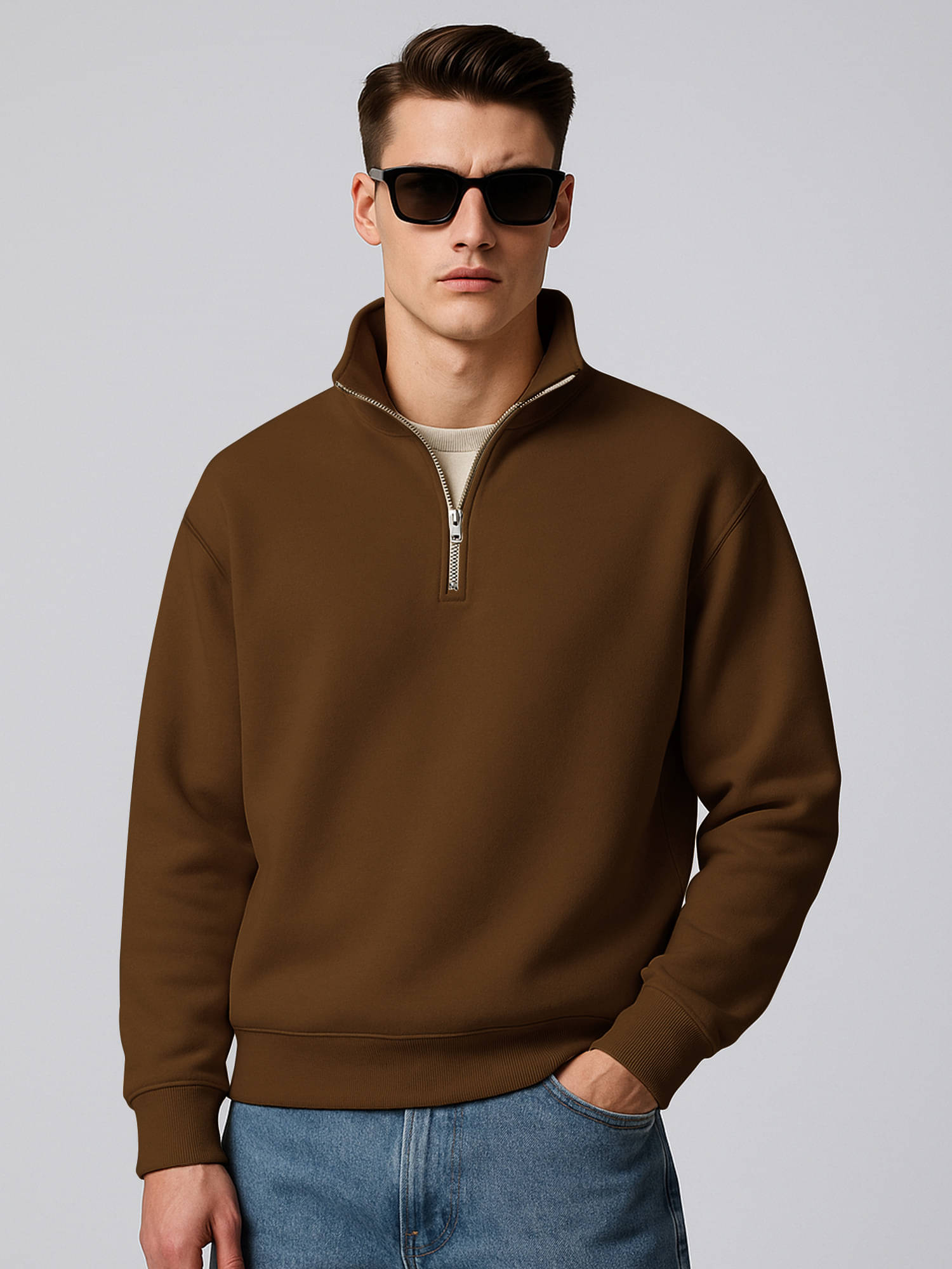     			Maniac Cotton Blend High Neck Men's Sweatshirt - Brown ( Pack of 1 )