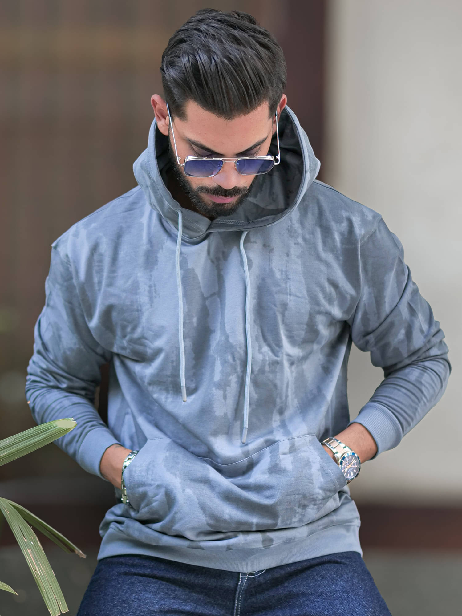     			Maniac Cotton Blend Hooded Men's Sweatshirt - Grey ( Pack of 1 )