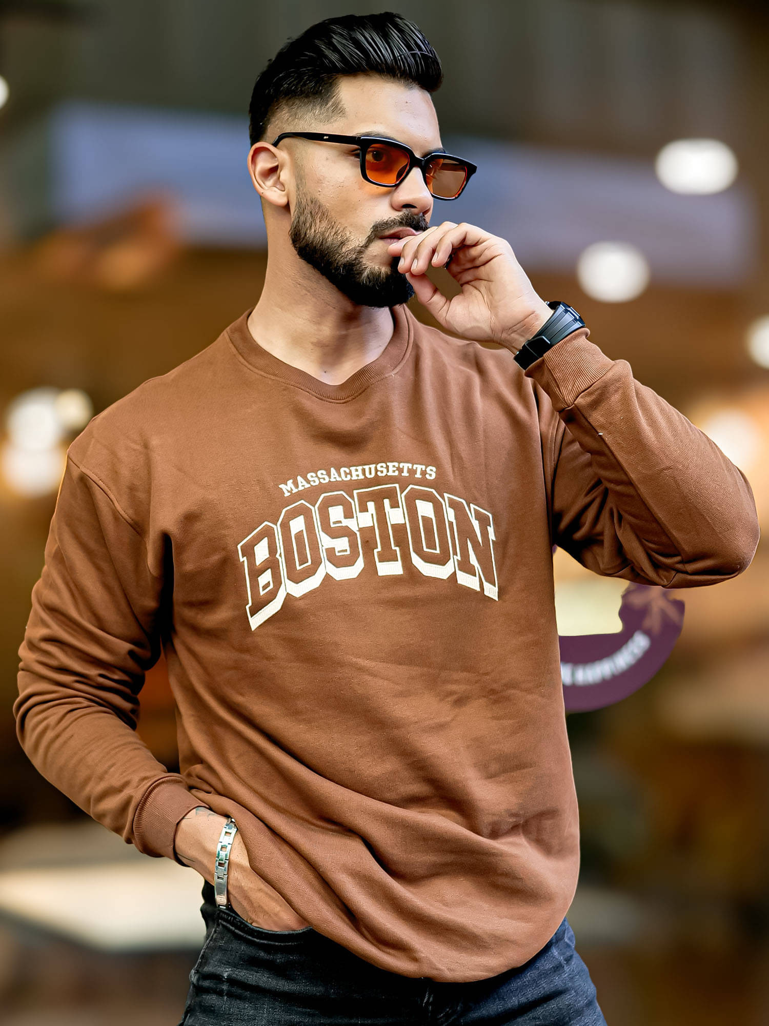     			Maniac Cotton Blend Round Neck Men's Sweatshirt - Brown ( Pack of 1 )