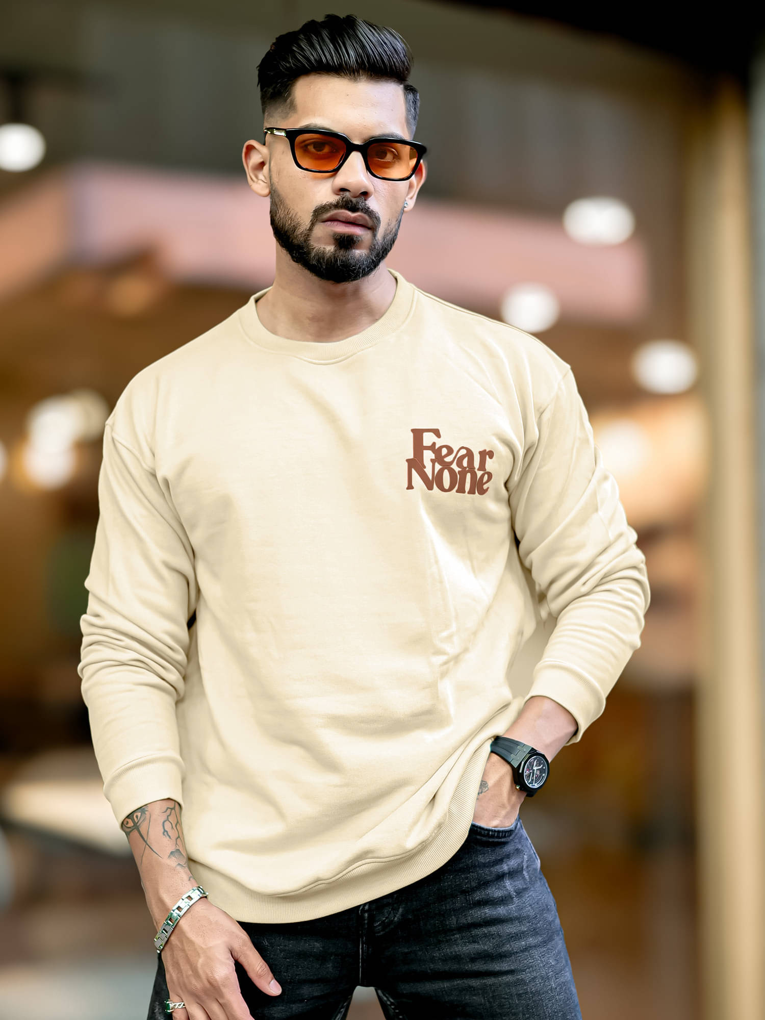     			Maniac Cotton Blend Round Neck Men's Sweatshirt - Beige ( Pack of 1 )