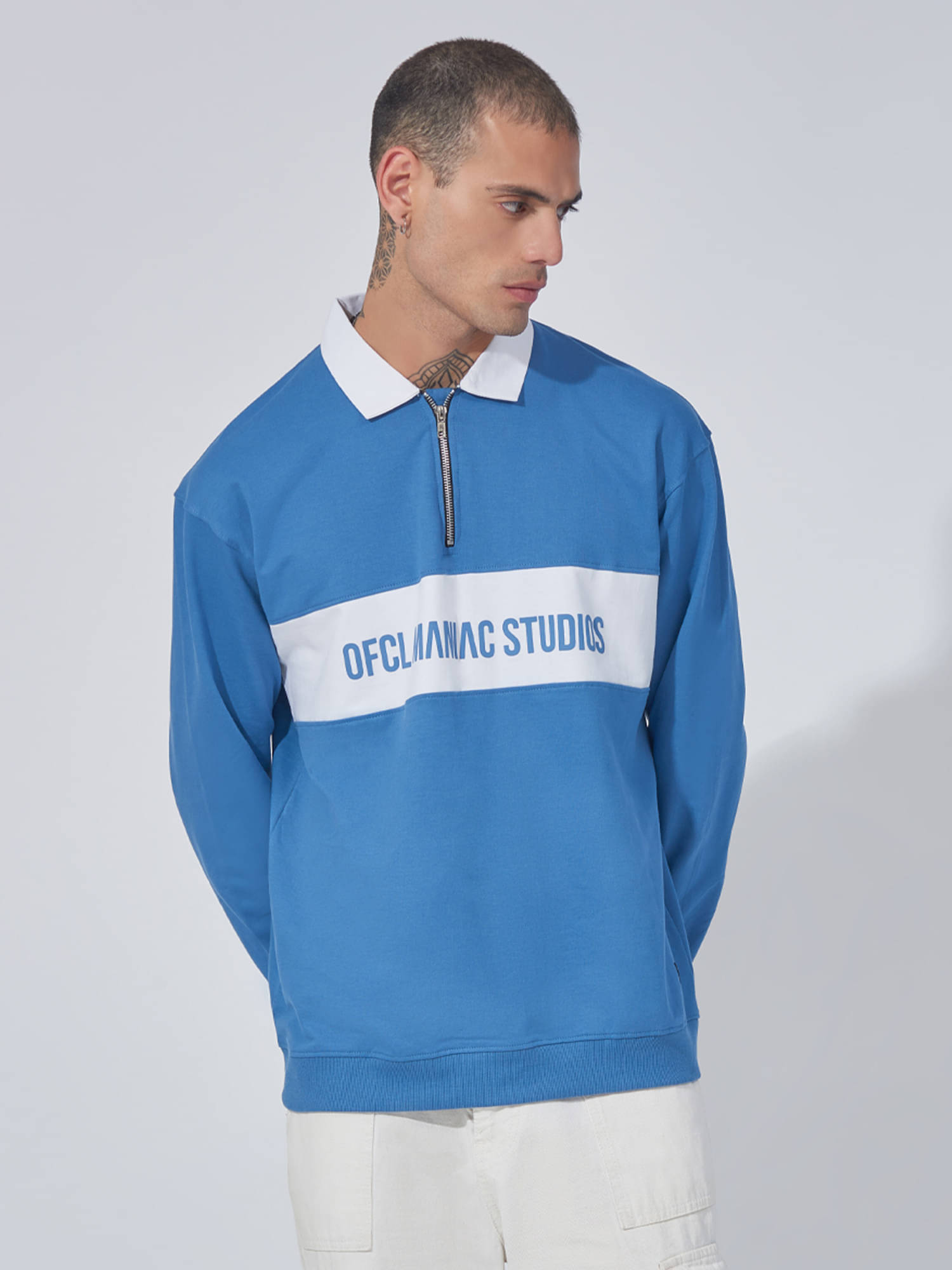 Maniac Cotton Polo Collar Men's Sweatshirt - Blue ( Pack of 1 ) Maniac Cotton Polo Collar Men's Sweatshirt - Blue ( Pack of 1 )
