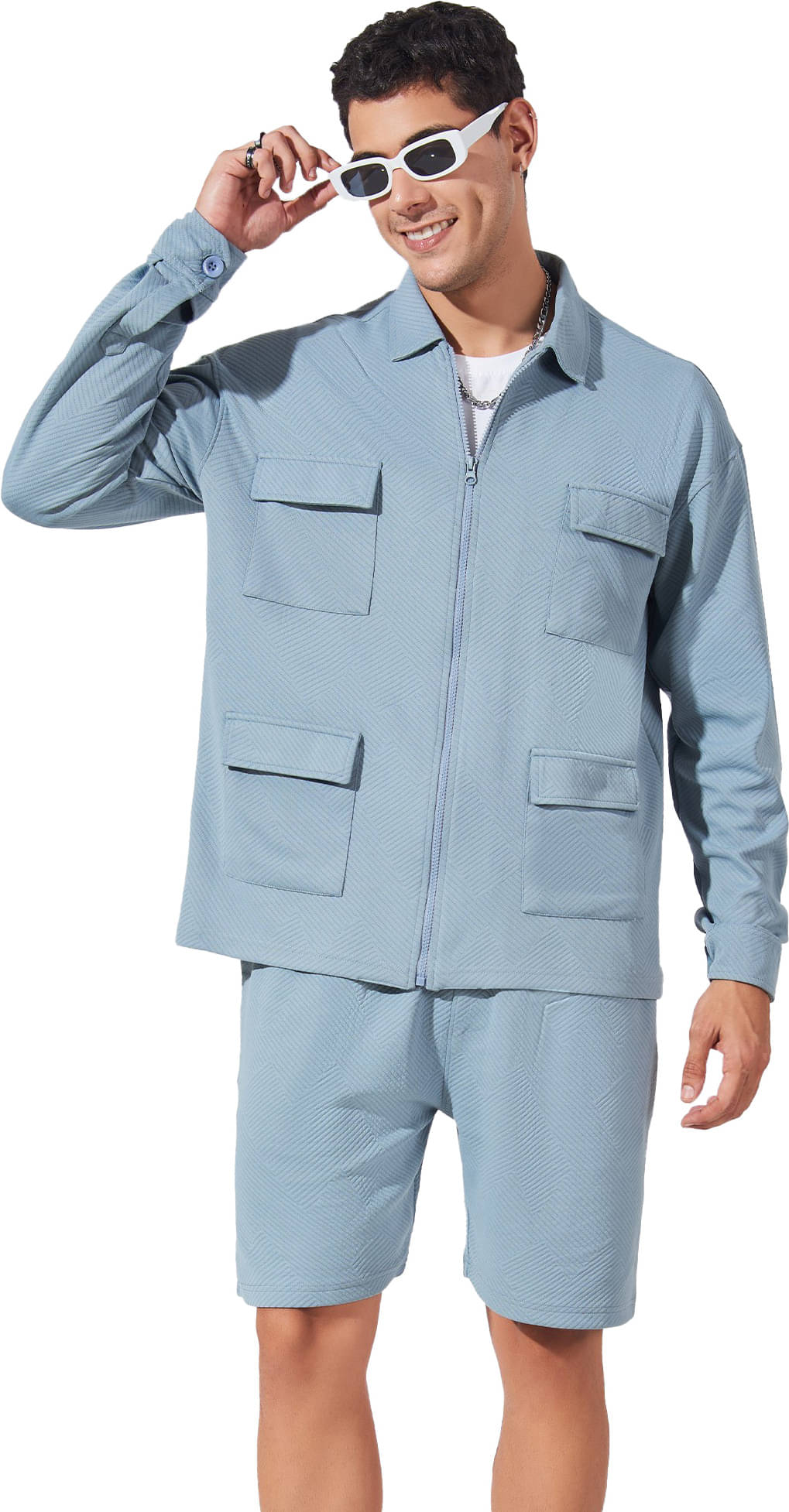     			Maniac Men's Shirt With Shorts Co-Ords Set ( Pack of 1 , Grey )
