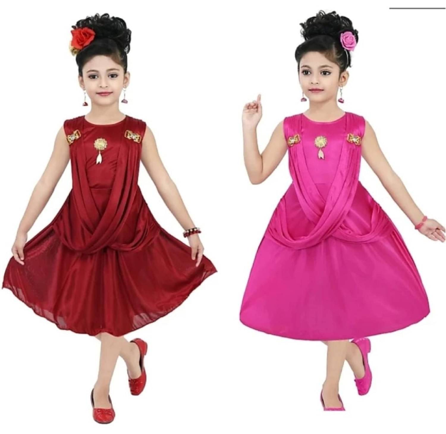 Mullick the designer Polyester Frock For Girls ( Pack of 2 , Red,Pink ) Mullick the designer Polyester Frock For Girls ( Pack of 2 , Red,Pink )