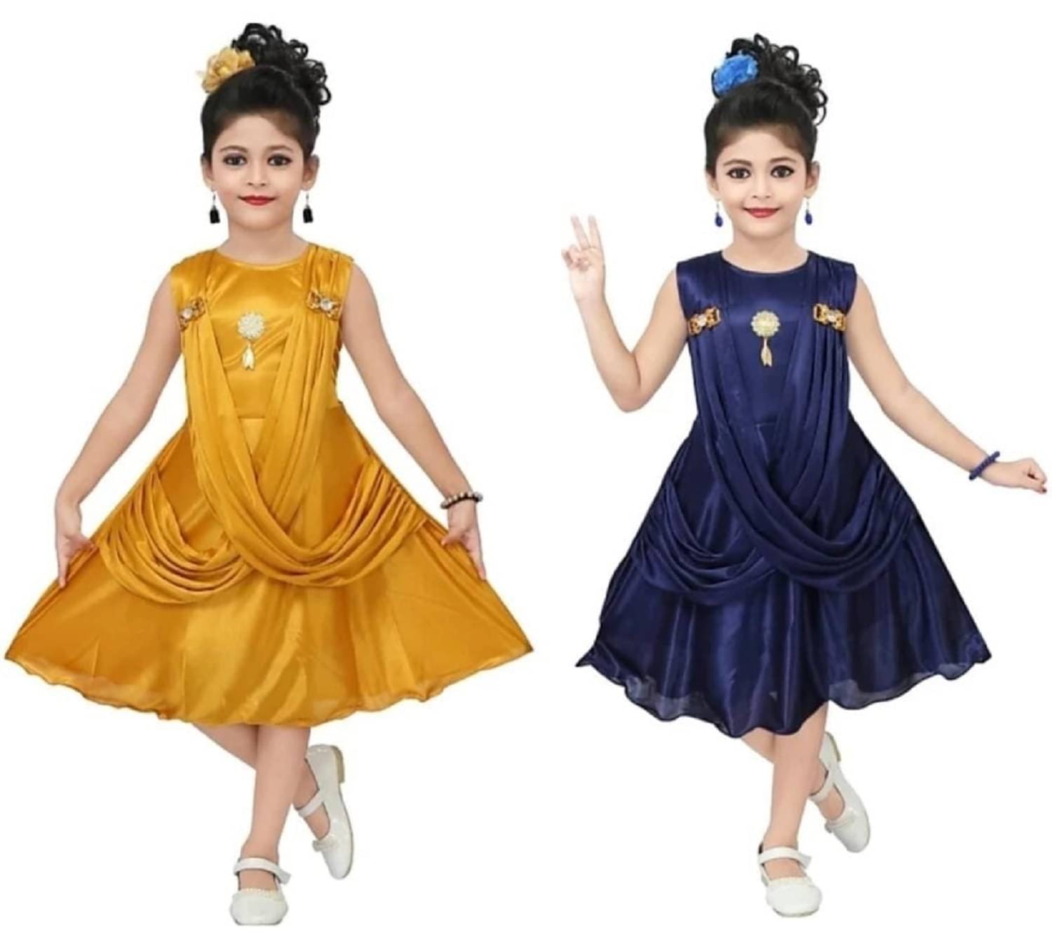 Mullick the designer Polyester Frock For Girls ( Pack of 2 , Mustard,Navy Blue ) Mullick the designer Polyester Frock For Girls ( Pack of 2 , Mustard,Navy Blue )