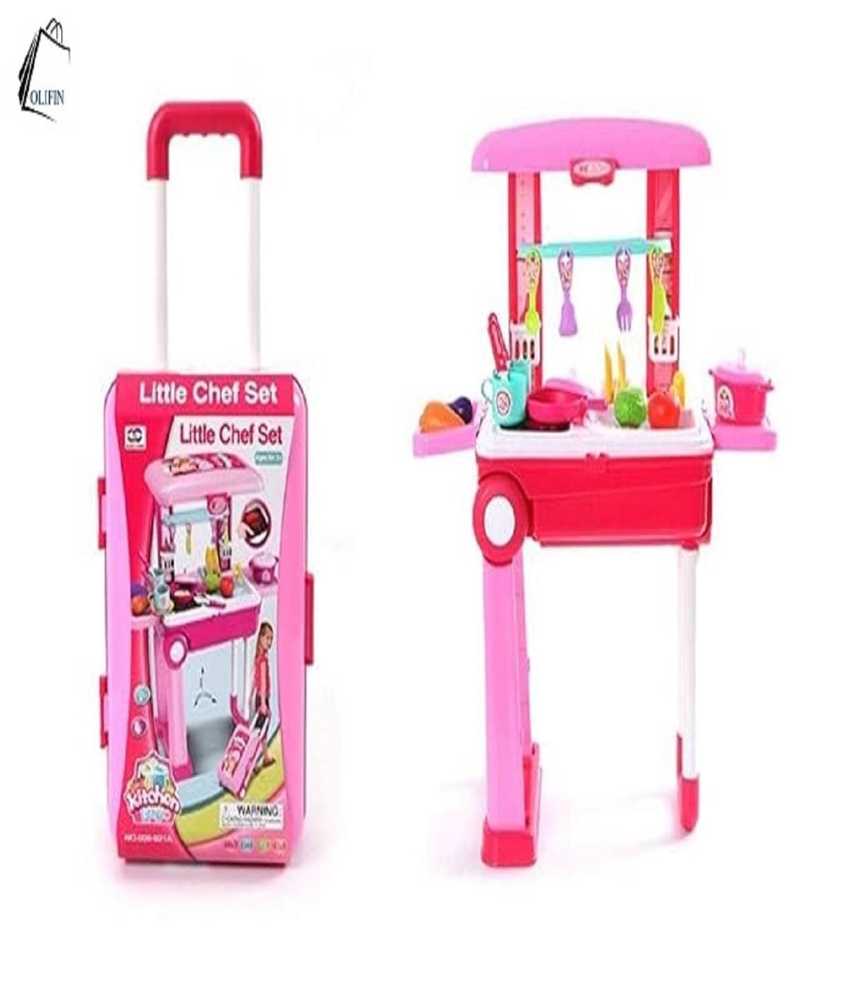 OLIFIN 2 in1 Little Chef Trolley Kitchen Play Toy Set for Girls with Music & Light Kids in 1 Foldable Trolly and Carry case Set, Pretend Luggage Kit Suitcase Trolley, Multi Color Pack of 1 OLIFIN 2 in1 Little Chef Trolley Kitchen Play Toy Set for Girls with Music & Light Kids in 1 Foldable Trolly and Carry case Set, Pretend Luggage Kit Suitcase Trolley, Multi Color Pack of 1