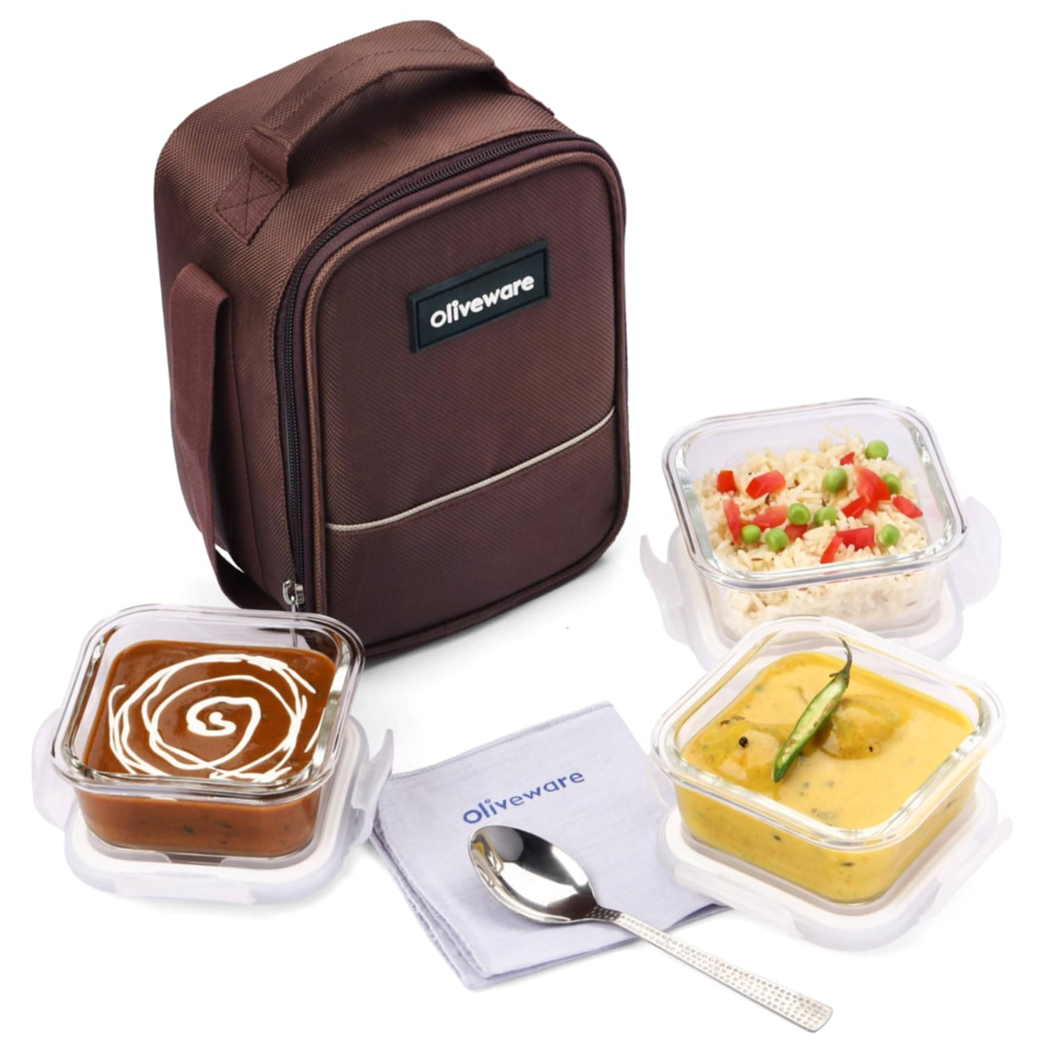     			Oliveware EcoFresh Glass Lunch Box 3 - Container ( Pack of 1 )