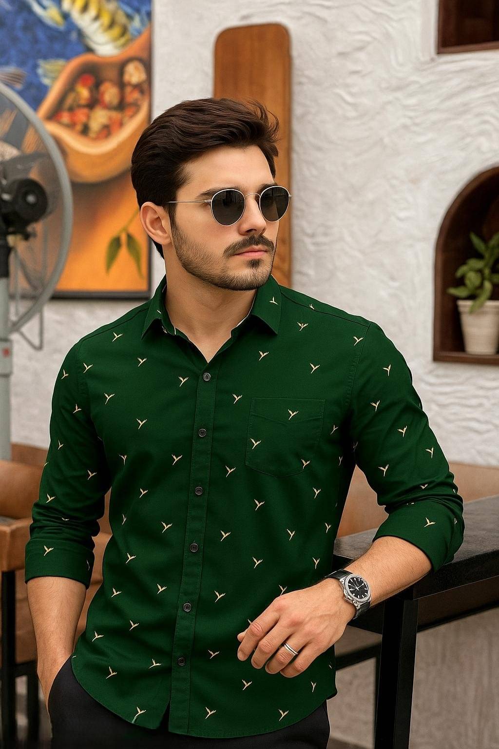 PANKTI FASHION Cotton Blend Regular Fit Printed Full Sleeves Men's Casual Shirt - Green ( Pack of 1 ) PANKTI FASHION Cotton Blend Regular Fit Printed Full Sleeves Men's Casual Shirt - Green ( Pack of 1 )