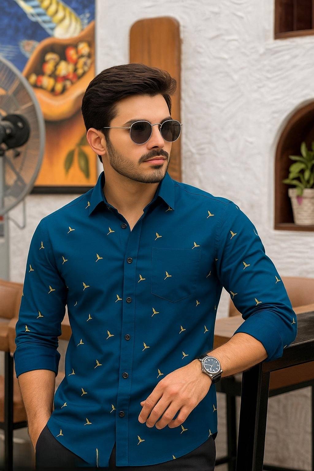     			PANKTI FASHION Cotton Blend Regular Fit Printed Full Sleeves Men's Casual Shirt - Blue ( Pack of 1 )