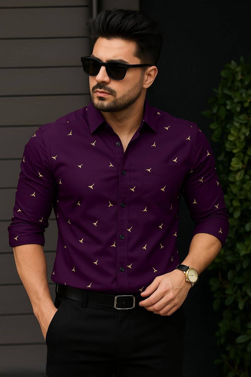     			PANKTI FASHION Cotton Blend Regular Fit Printed Full Sleeves Men's Casual Shirt - Purple ( Pack of 1 )