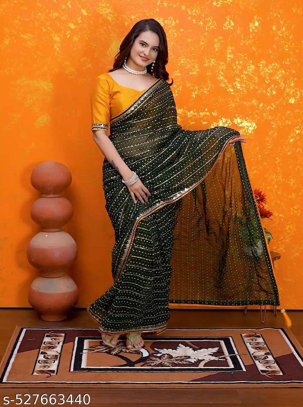     			Parmila Fashion Georgette Embellished Bandhani Sarees With Unstitched Blouse Piece ( Green )