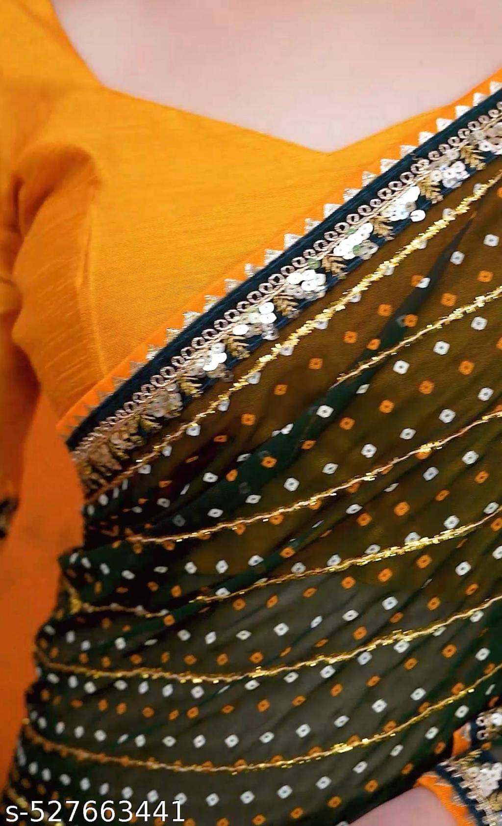     			Parmila Fashion Georgette Embellished Bandhani Sarees With Unstitched Blouse Piece ( Green )