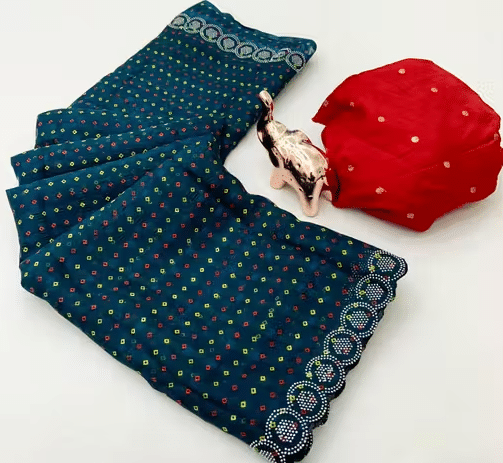     			R K S M Chiffon Printed Bandhani Sarees With Unstitched Blouse Piece ( Blue )