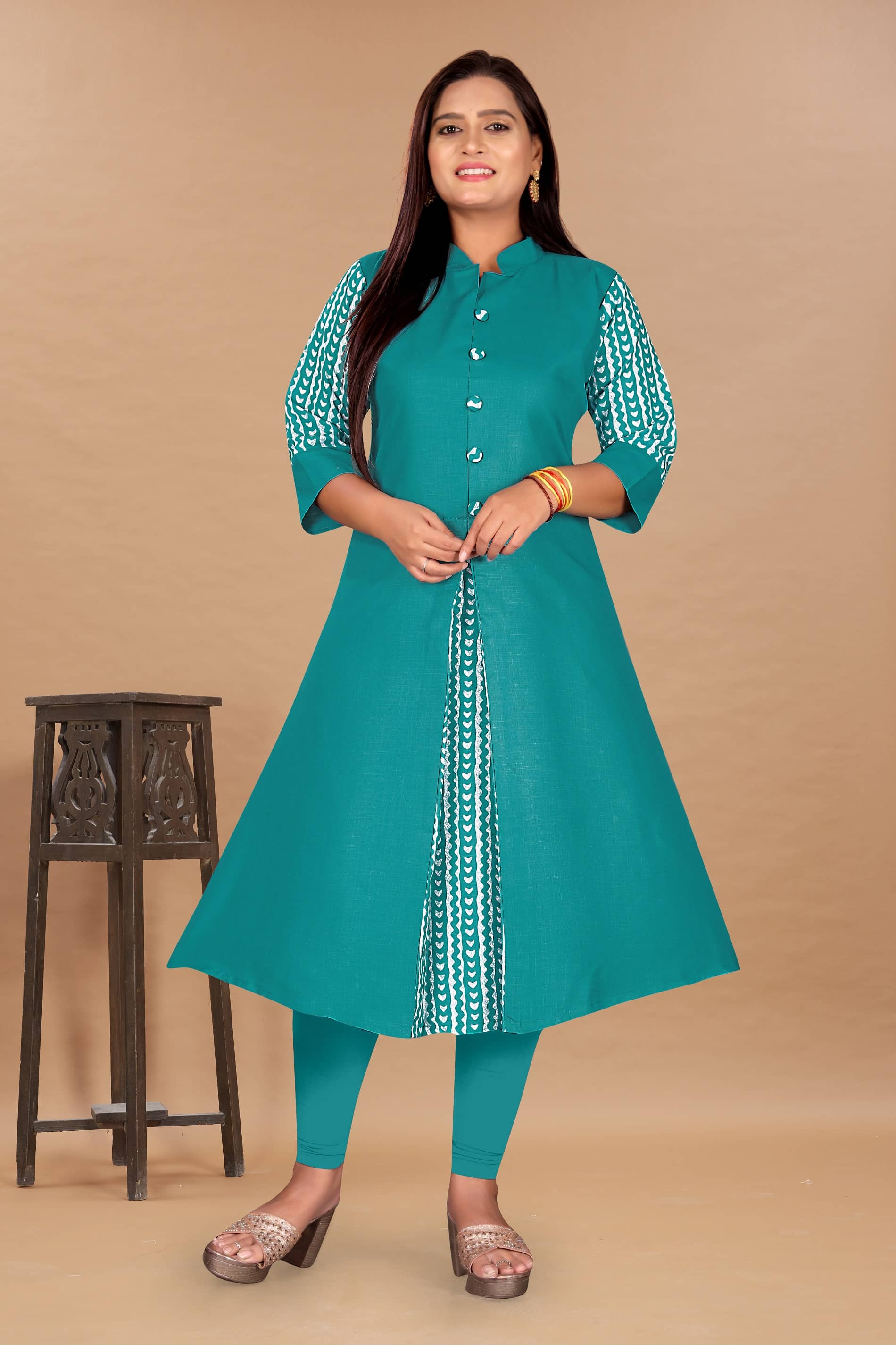 RIAANA Women Cotton Blend Printed Front Slit Kurti ( Green ) - Kurtis, Tunics | Buy online on ZillyBuy